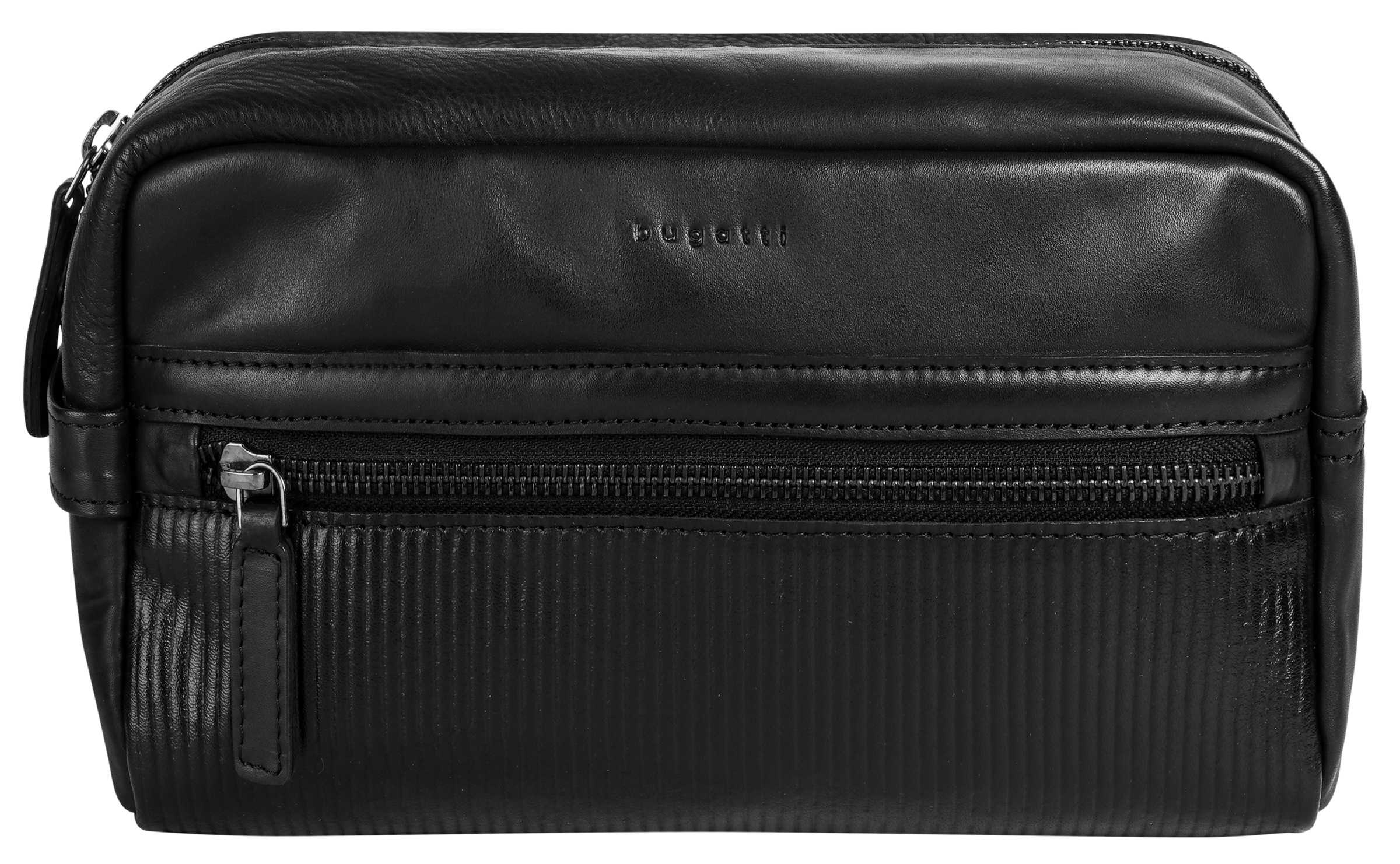 BUGATTI Kulturbeutel "JOEL"schwarz, Leder, leicht glänzend, unifarben, Taschen, echt Leder