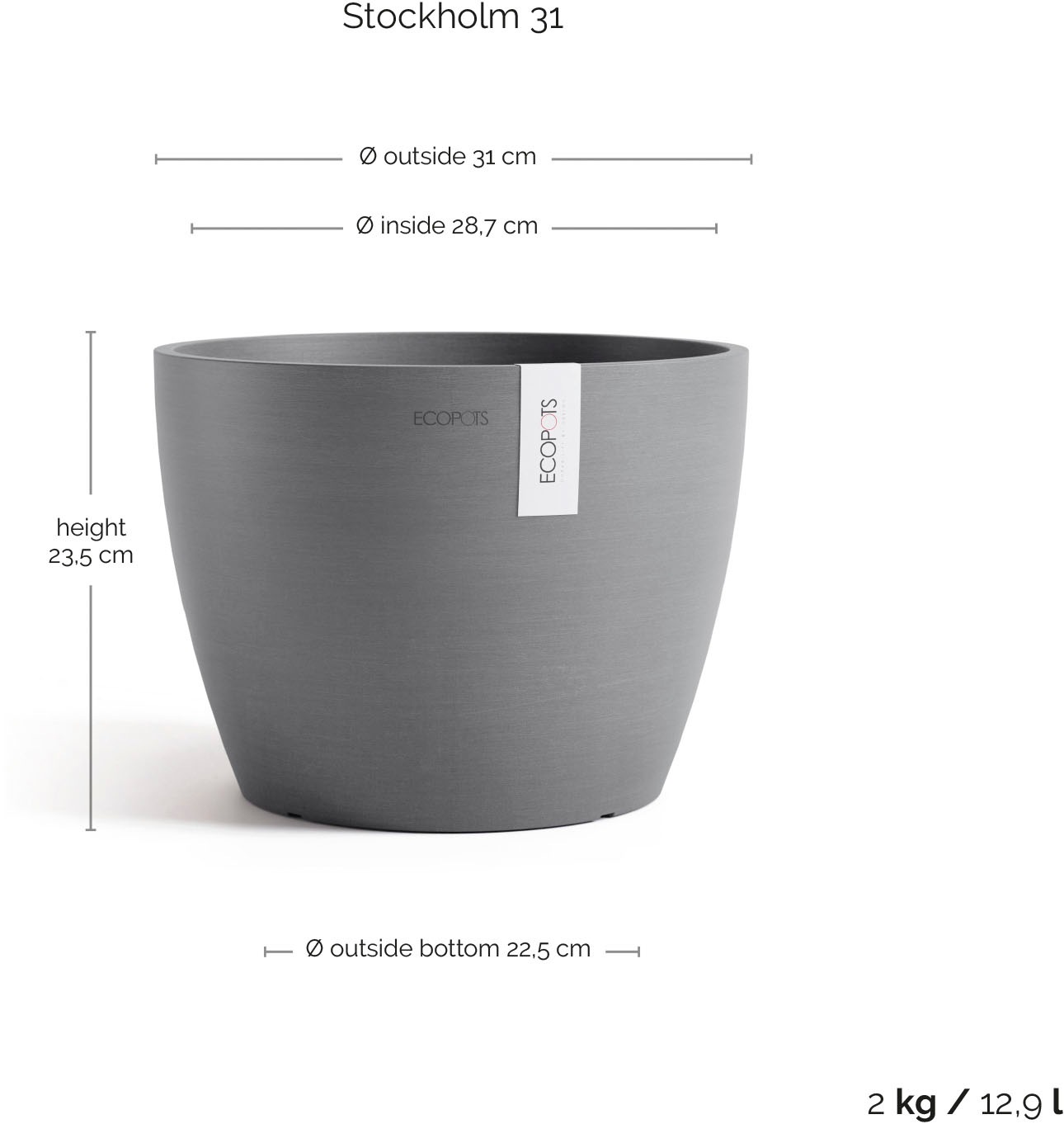 ECOPOTS Blumentopf »Stockholm 31 Grau« für innen und außen: frostsicher, bruchsicher und lichtbeständig