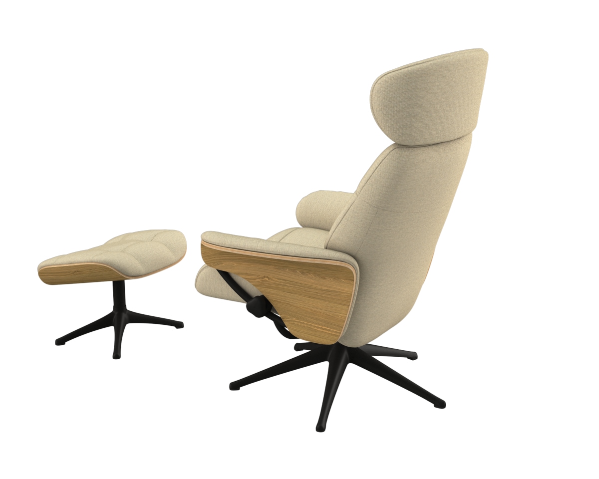 FLEXLUX Relaxsessel »Skagen Funktionsessel, Polstersessel, Armlehne, TV-Fernsehsessel«, Rücken- und Kopfteilverstellung, Fuß Schwarz, Armlehne Eiche, Drehbar