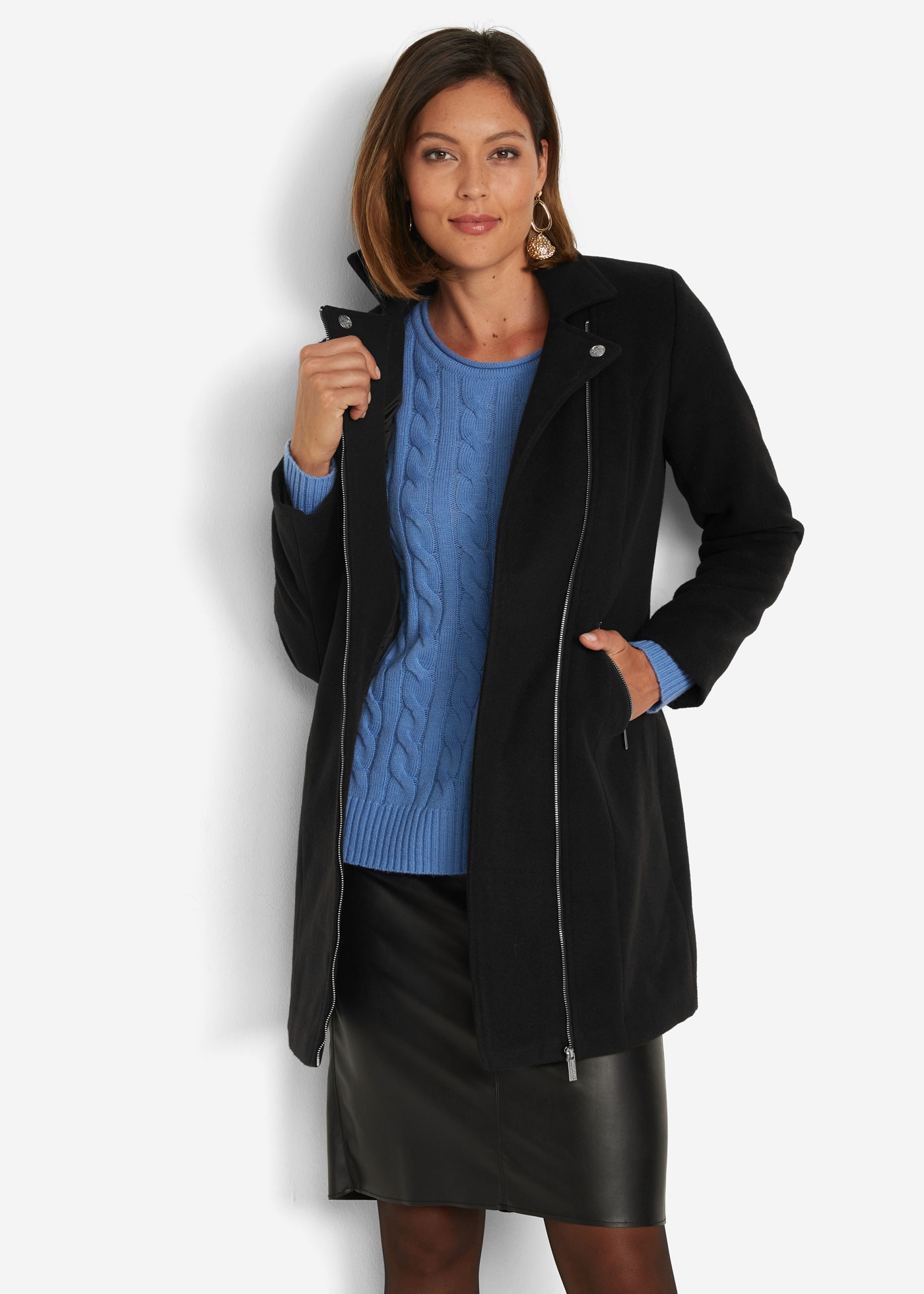bonprix Kurzmantel im Blazer-Stil, mit asymmetrischem Zipper und Reversekra günstig online kaufen