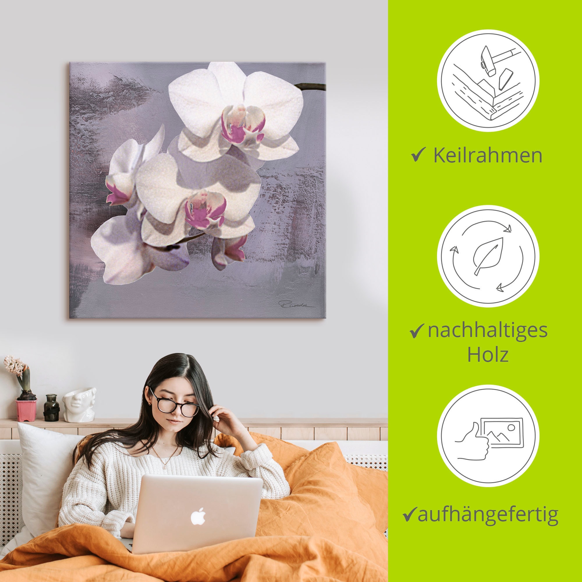 Artland Leinwandbild »Orchideen vor Violett II«, Blumen, (1 St.), auf Keilrahmen gespannt