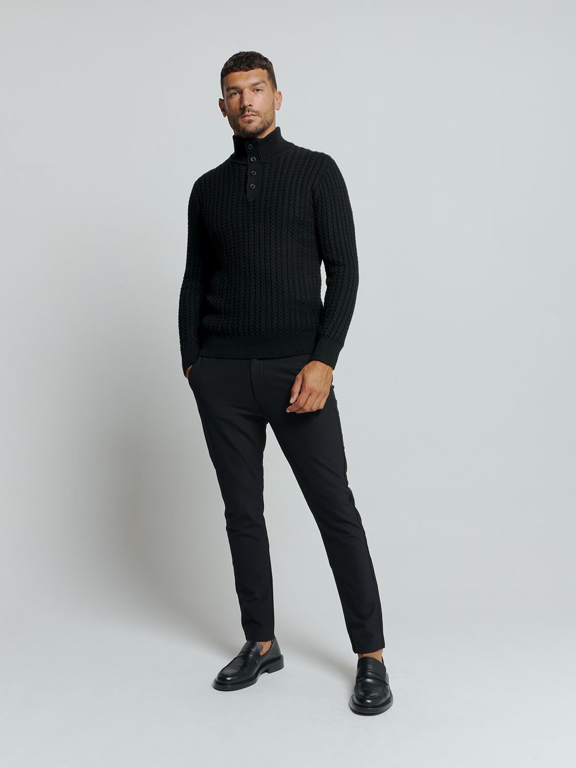 NO EXCESS Rollkragenpullover »No Excess Jacquard-Pullover mit Halbknopfleiste«