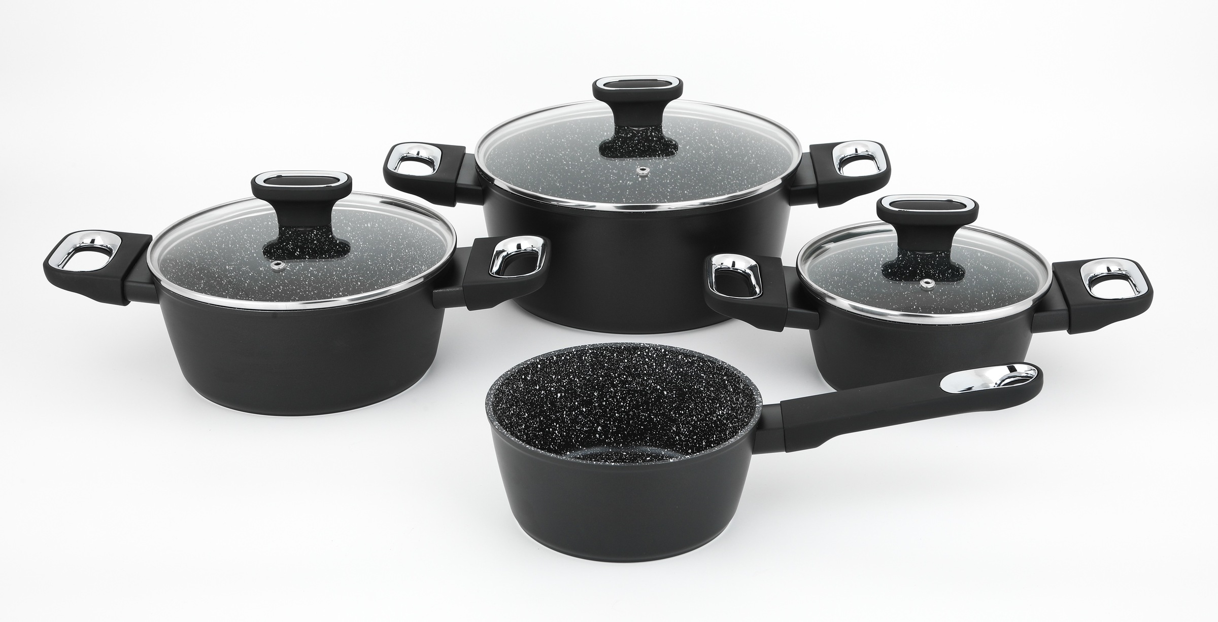 CS Koch-Systeme Topf-Set "MARBURG 7-teiliges, Aluminiumlegierung, antihaftbeschichtet" Set, Set enthält: je 1 x Topf 16/20/24 cm + Deckel & 1 x Kasserolle 16 cm, 7 tlg. Aluminium