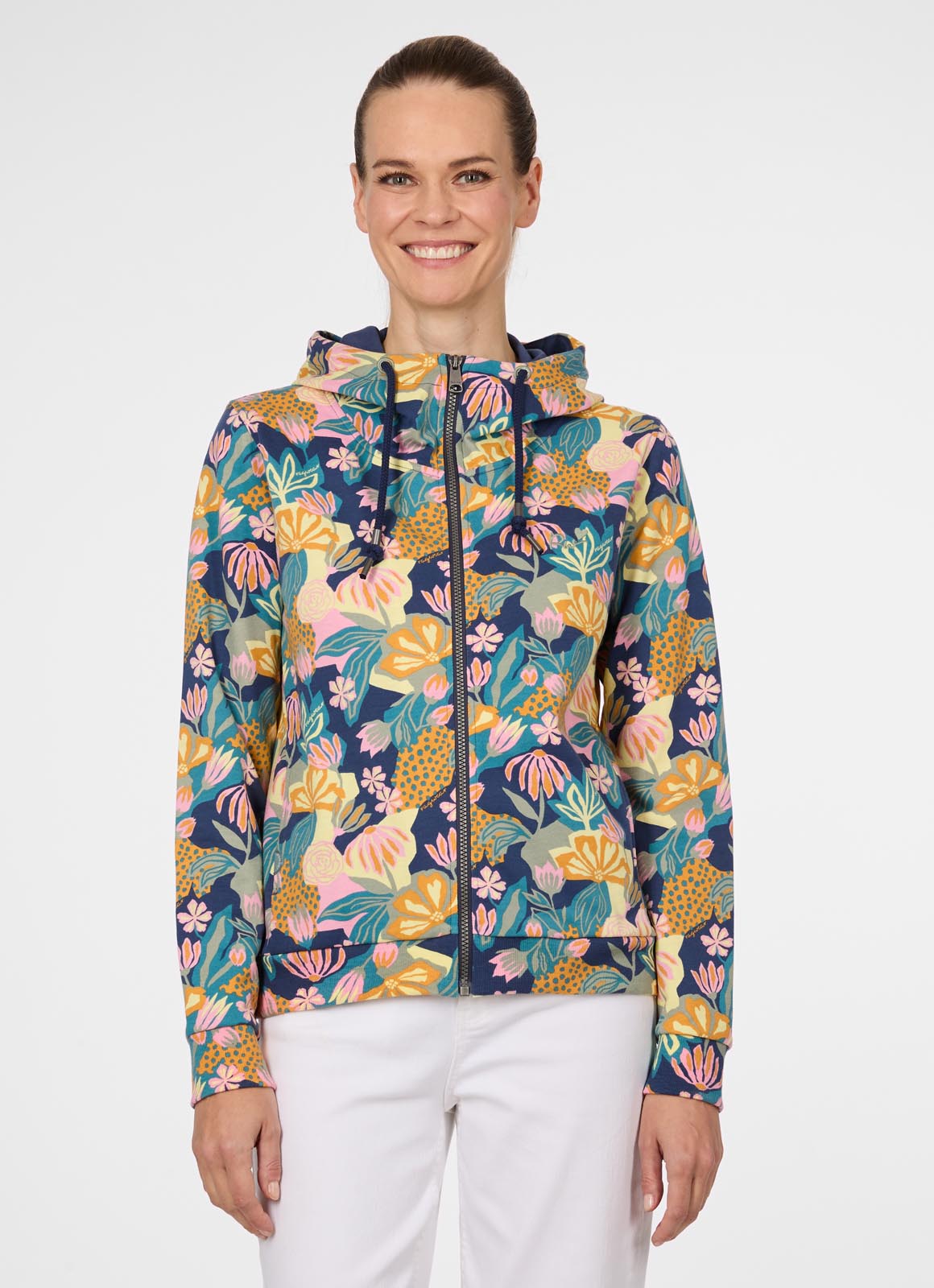 Ragwear Sweatjacke "PARYA PRINT" aus Baumwollmischung, normale Passform, hochschließender Kragen
