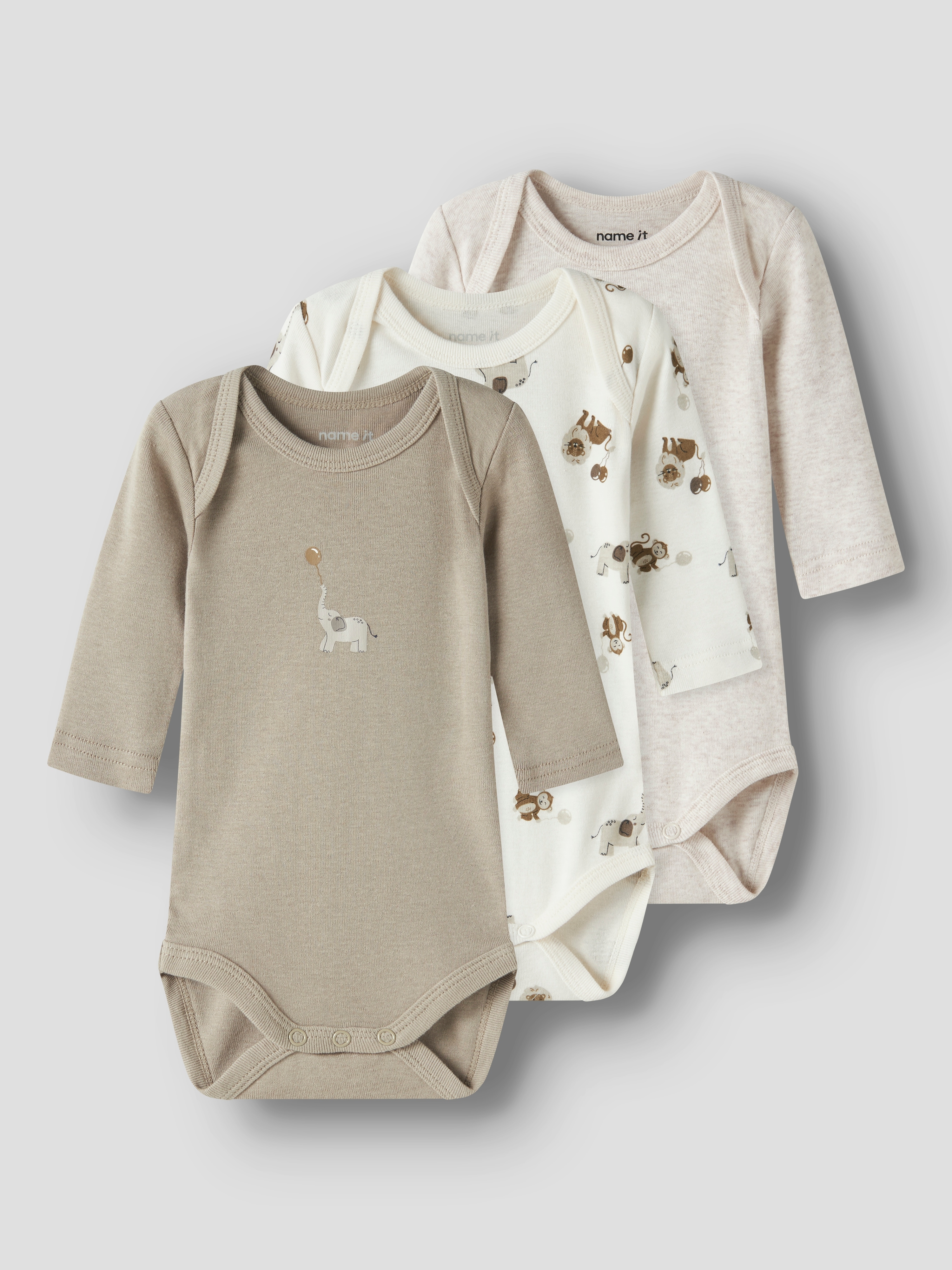 Name It Langarmbody "NBNBODY 3P LS ANIMAL NOOS" Packung, 3 tlg.