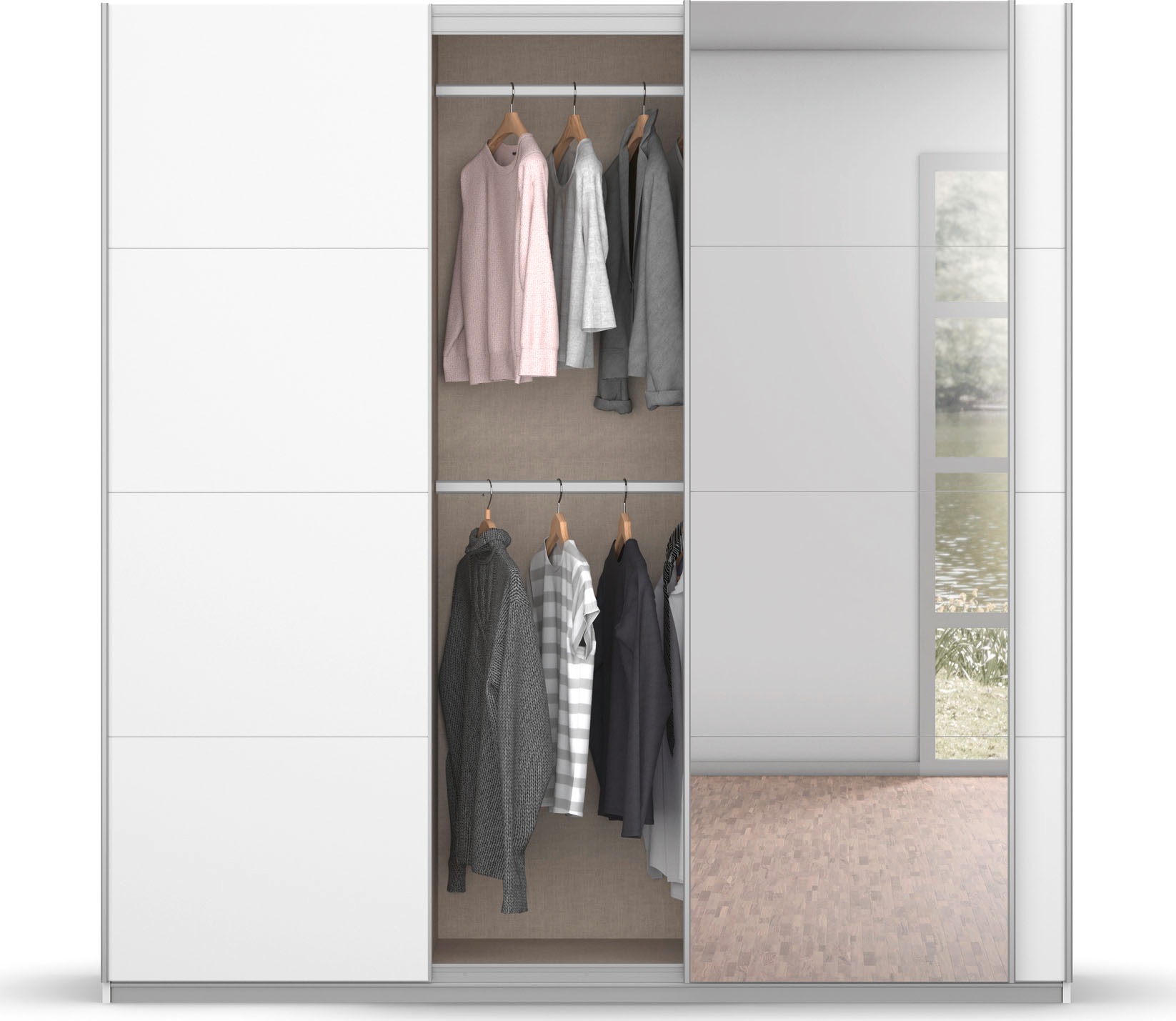 rauch Schwebetürenschrank »Kleiderschrank Schrank Garderobe BESTSELLER KOLUNA mit Spiegel«, inkl. 2 Innenschubladen sowie extra Einlegeböden MADE IN GERMANY