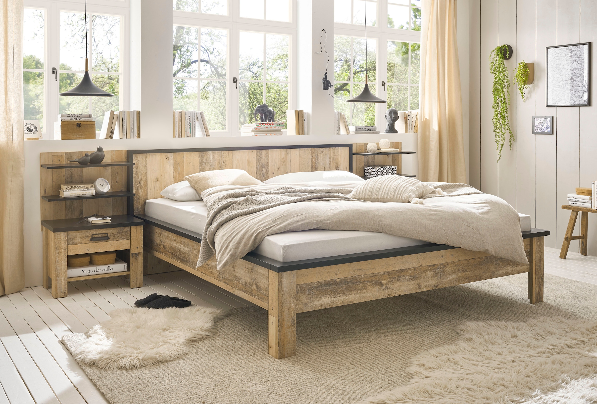 Home affaire Bettanlage »SHERWOOD«, (5 tlg.), Liegefläche 180/200cm, 2 Nachttische und 2 Wandpaneele