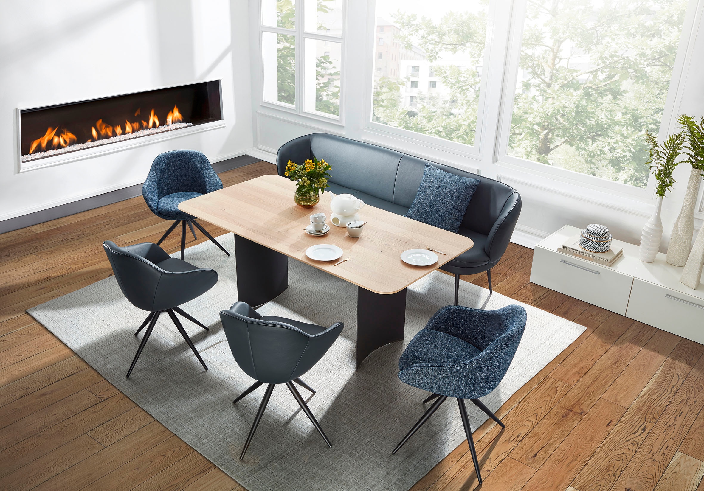 K+W Komfort & Sesseln Wohnen und Materialmix, | Essgruppe 4 kaufen BAUR Essgruppe abgerundete Tisch »ZOOM«, in 1 Solobank