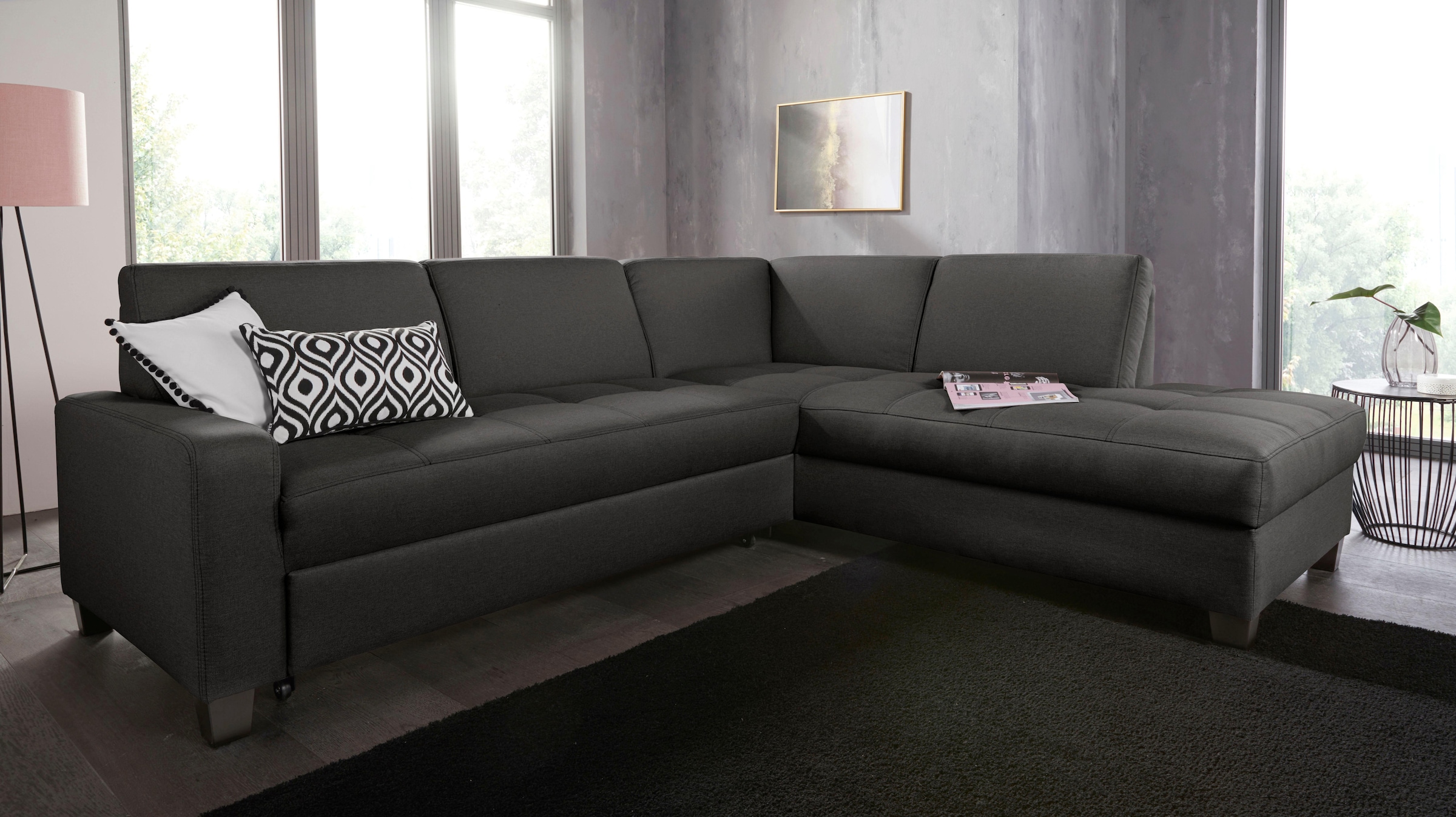 DOMO collection Ecksofa "Florentina zeitlos und elegant, Sitznähte als Designelement, L-Form" wahlweise mit Bettfunktion, mit Kontrastnaht, Komfortsitzhöhe 47cm