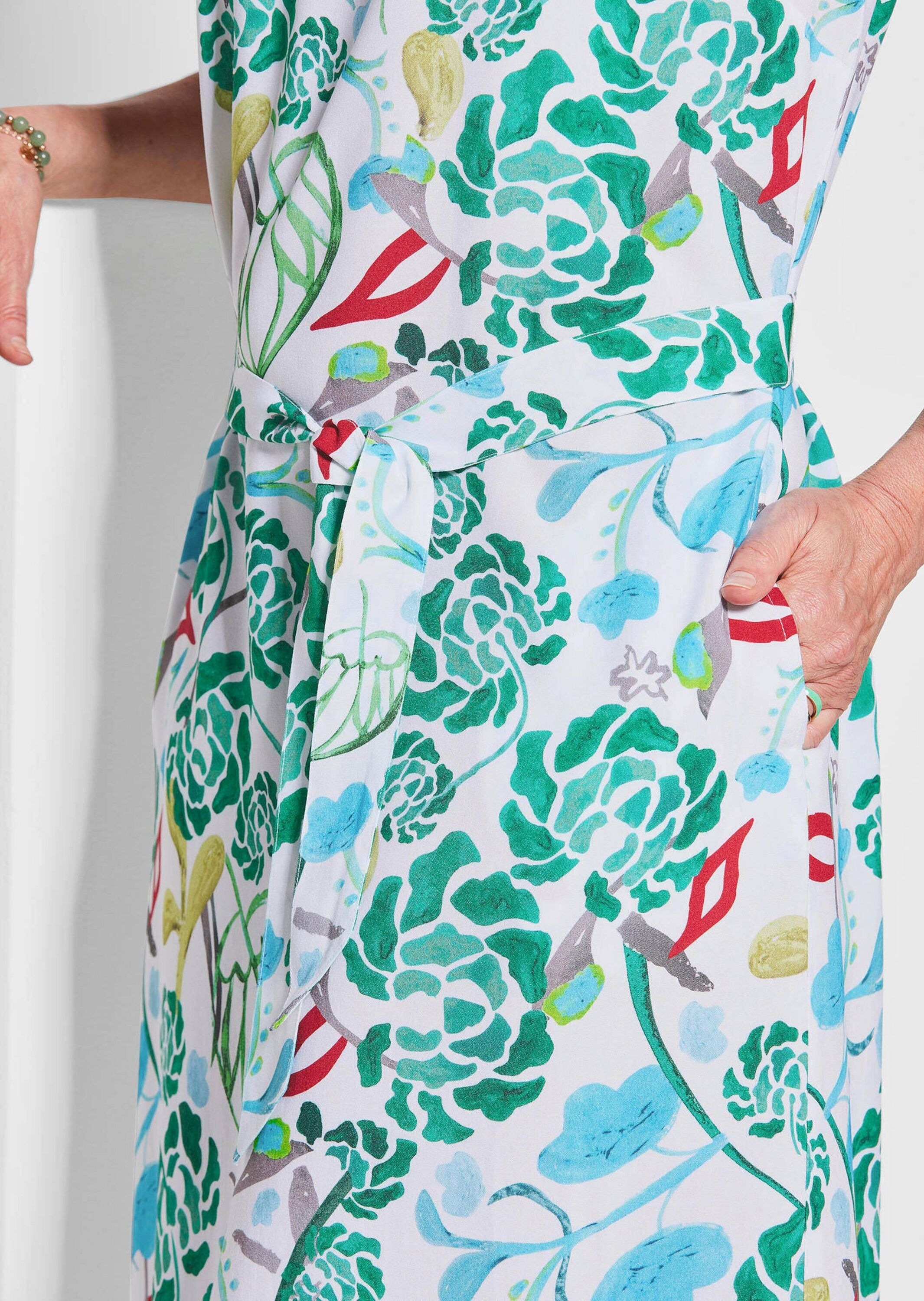 GOLDNER Sommerkleid »Kurzgröße Grünes Midikleid mit floralem Muster«