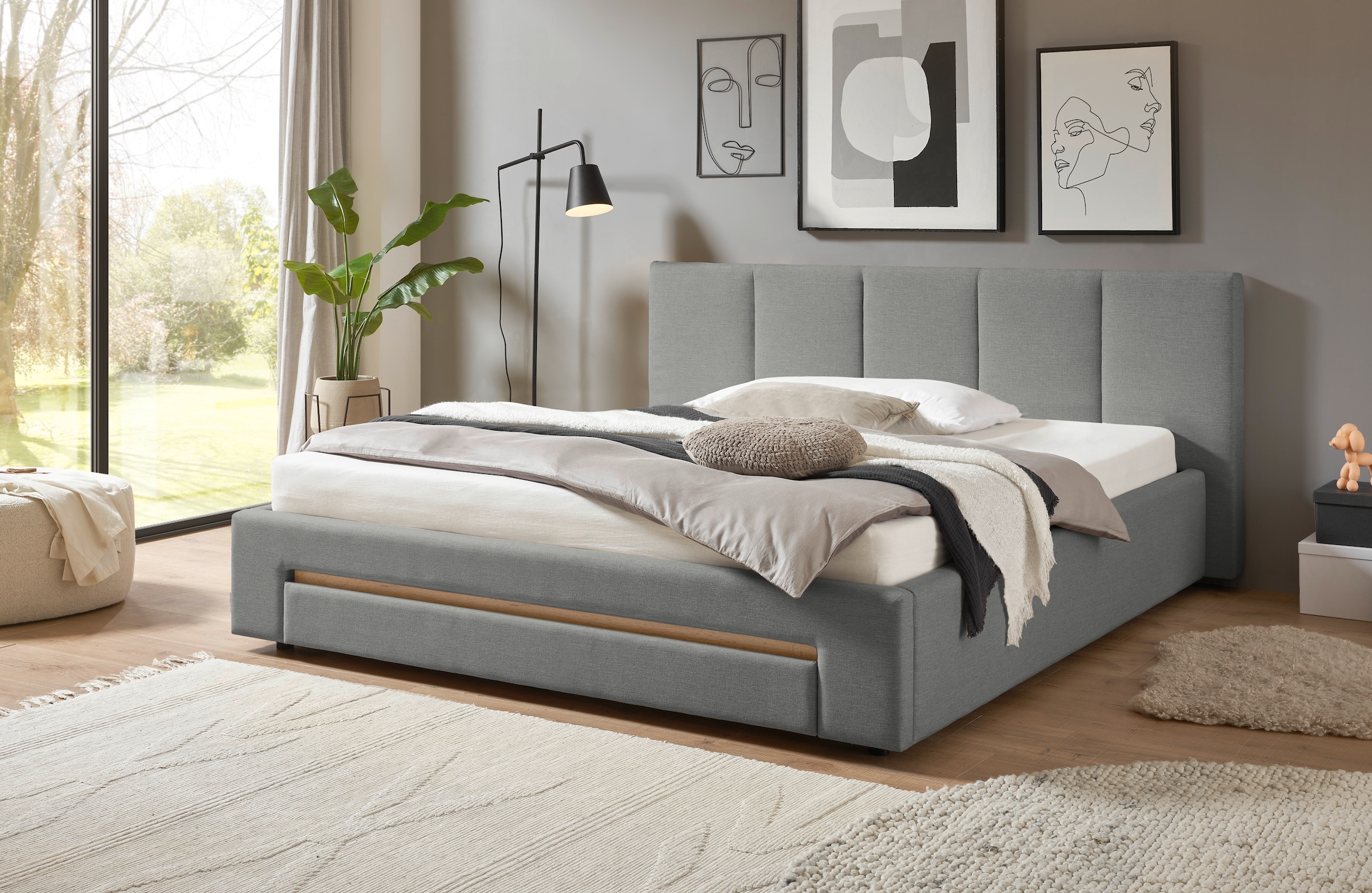 INOSIGN Polsterbett »CiTY/GiRON, Bettgestell mit Bettkasten, gepolstertes Stauraumbett«, mit Hundebett oder Stauraumschublade, Bezug Cord-oder Leinenoptik