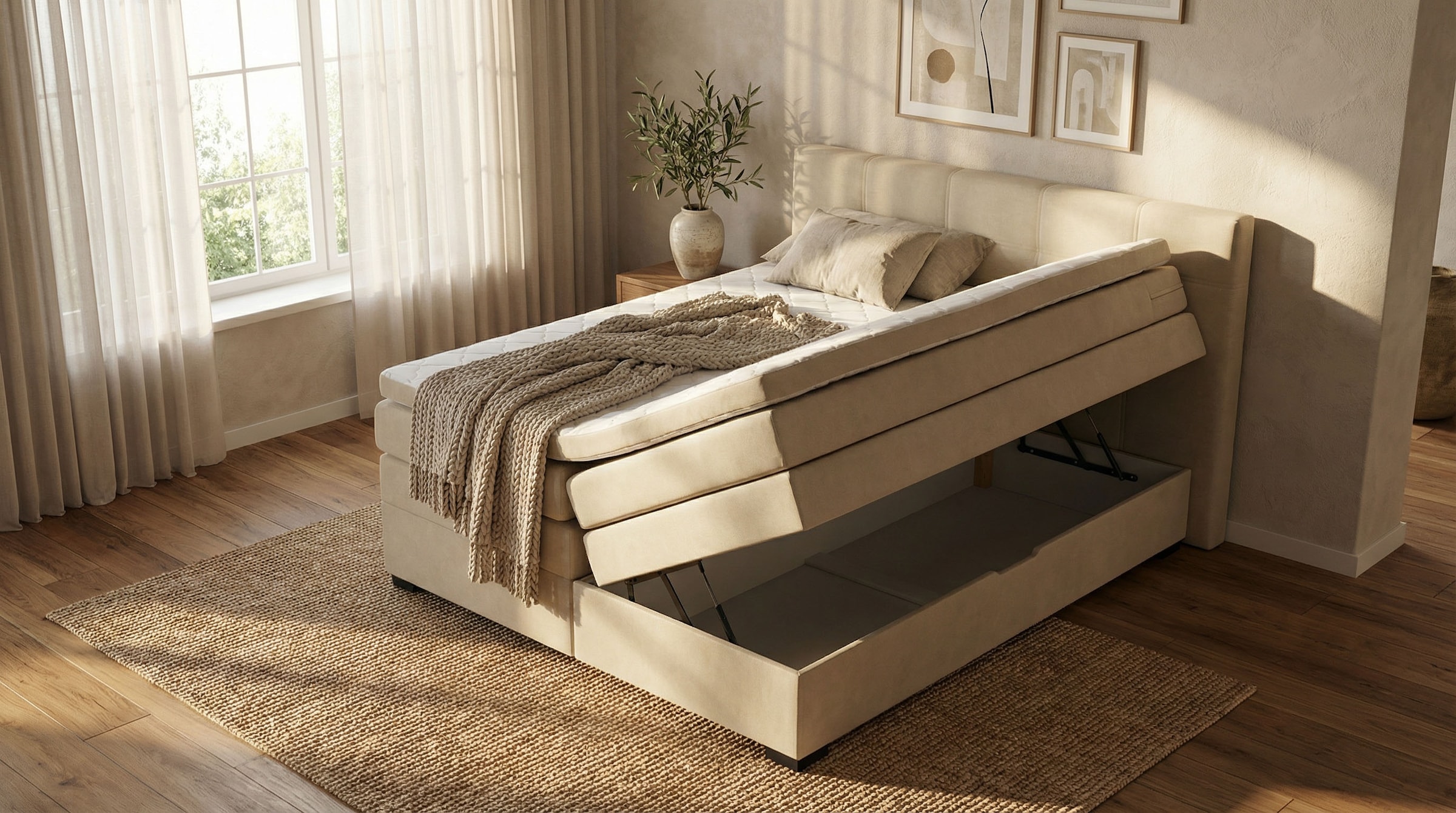 ED EXCITING DESIGN Boxspringbett »Fanes mit Komforteinstiegshöhe von 73cm« erhältlich in 180x200cm, inkl. Bettkasten und 7cm Visco-Topper