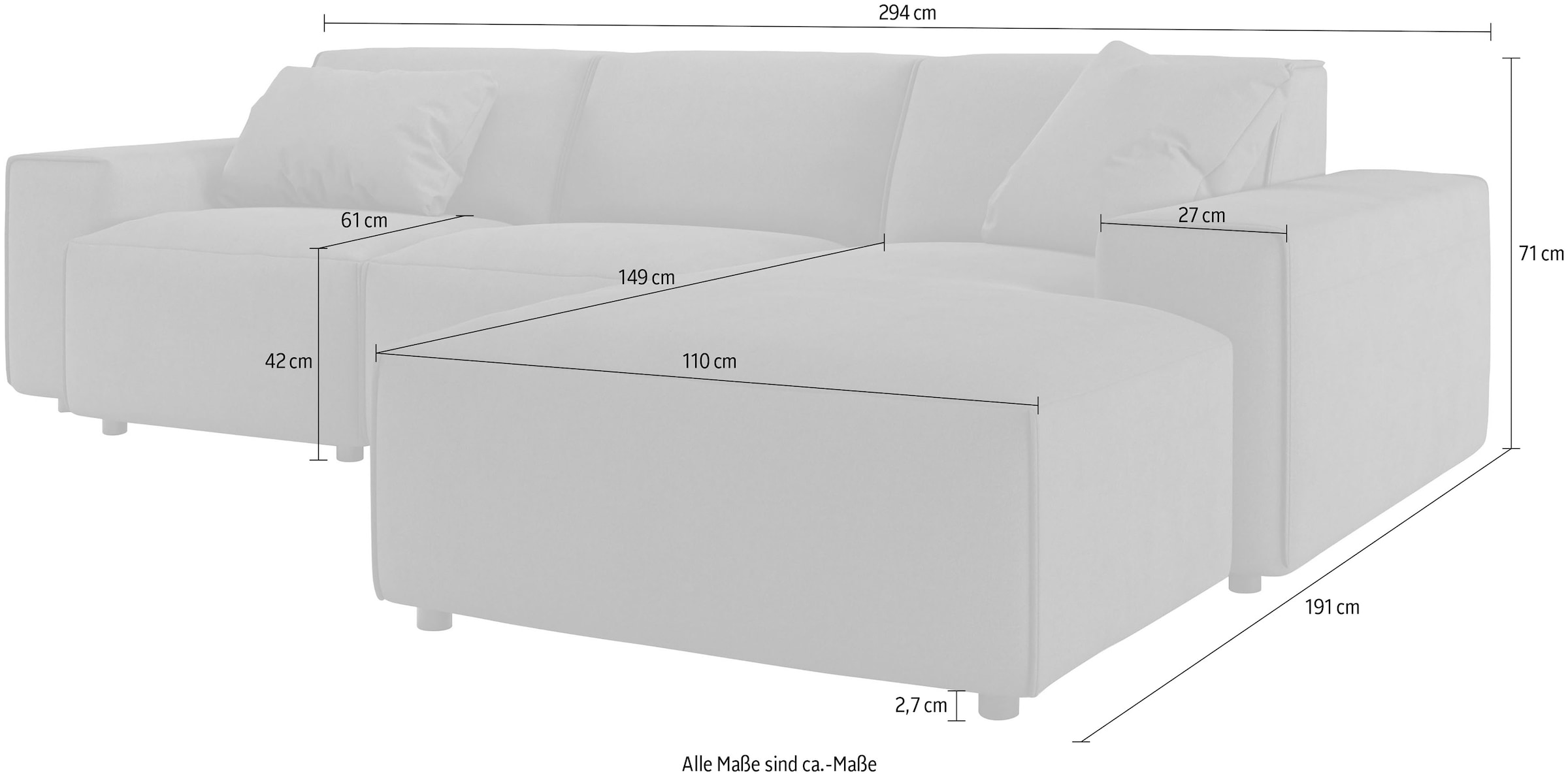 andas Ecksofa »Glimminge auch in Breitcord, Feincord, Bouclé + Easy care-Bezug«, L-Form, Breite 294, Zierkissen