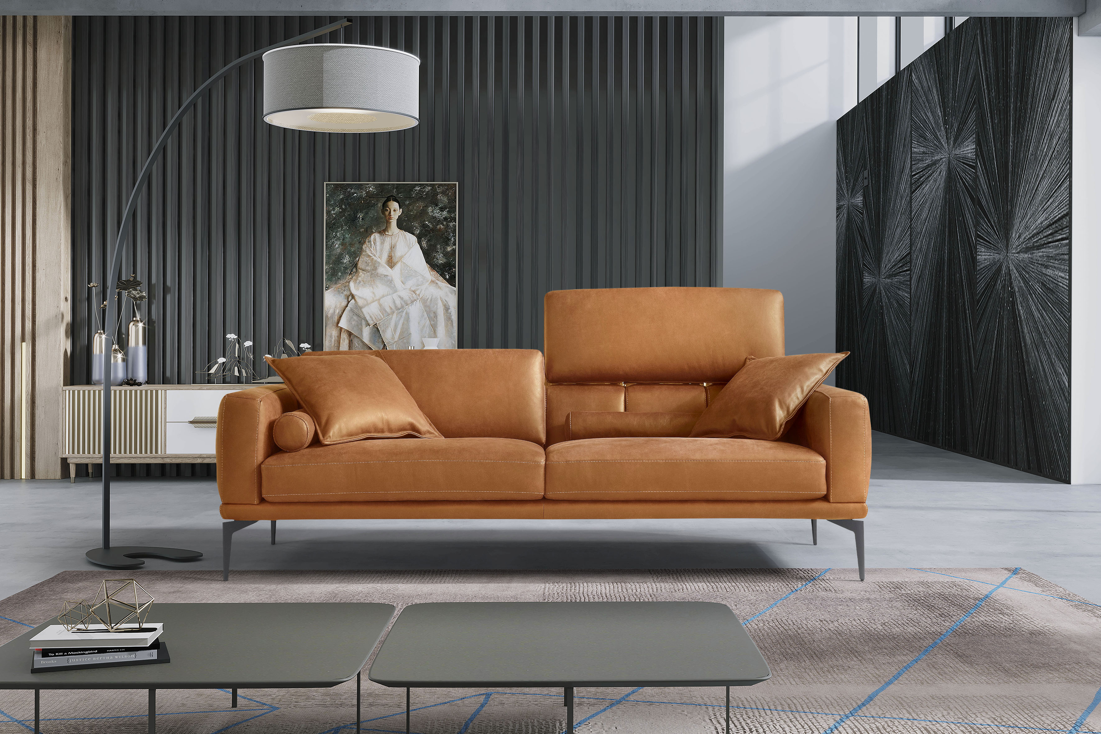 Egoitaliano 2,5-Sitzer "Masu, Designsofa mit erstklassigem Sitzkomfort, Breite 218cm" inkl. 2 Kissenrollen, Rückenelemente manuell verstellbar, Metallfüße