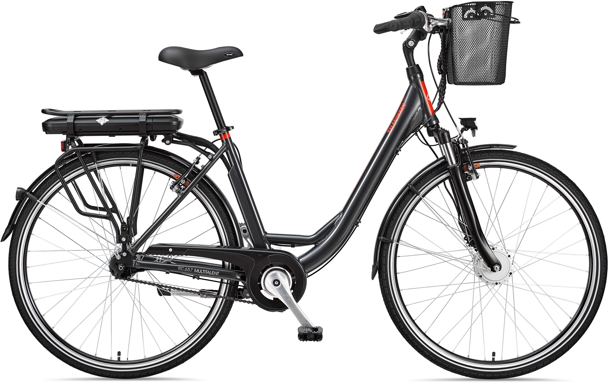 Telefunken E-Bike »RC657 Multitalent«, 7 Gang, Shimano, Nexus, Frontmotor 250 W, Pedelec, Elektrofahrrad für Damen, Cityrad, mit abnehmbarem Korb