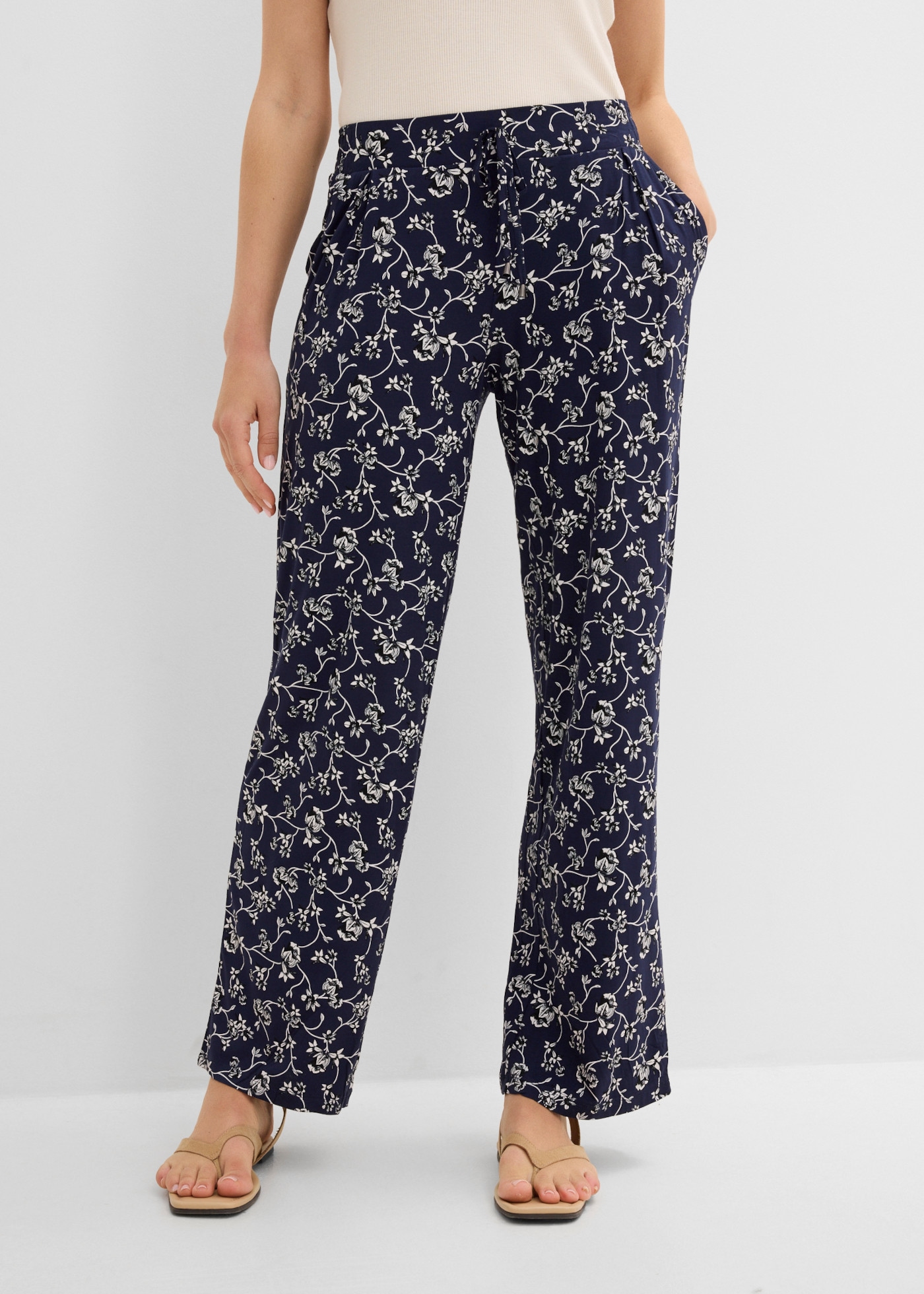 bonprix Palazzohose aus Viskose und Elasthan, mit Bequembund, lange, fließende Form