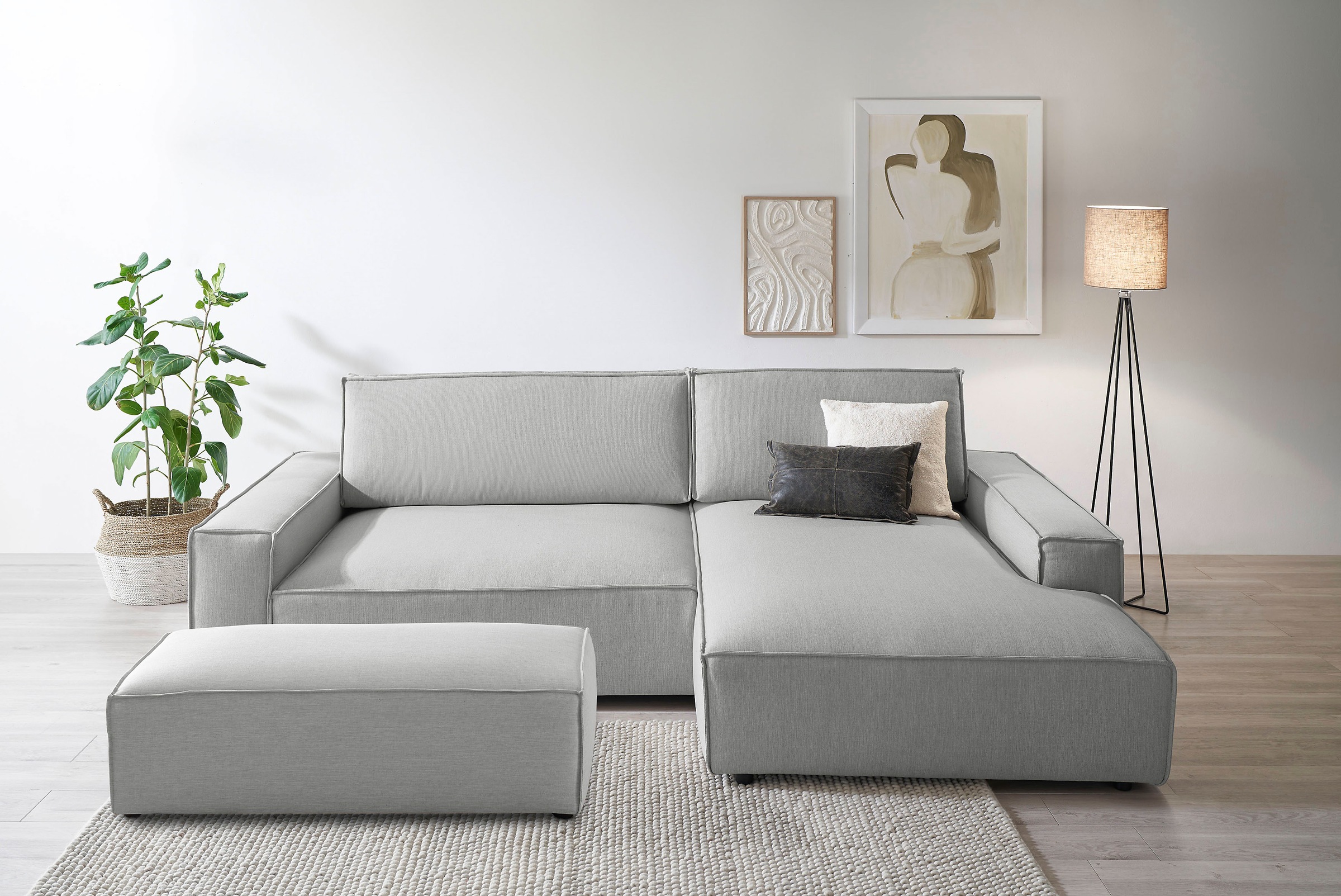 Home affaire Polsterecke »NEU: SHERWOOD XXL tief, L-Form mit Schlaffunktion, Big-Sofa mit Hocker«, (Set, 2 St.), stellbar zum Schlafsofa (Krokodilverbinder), Cord, Leinenoptik