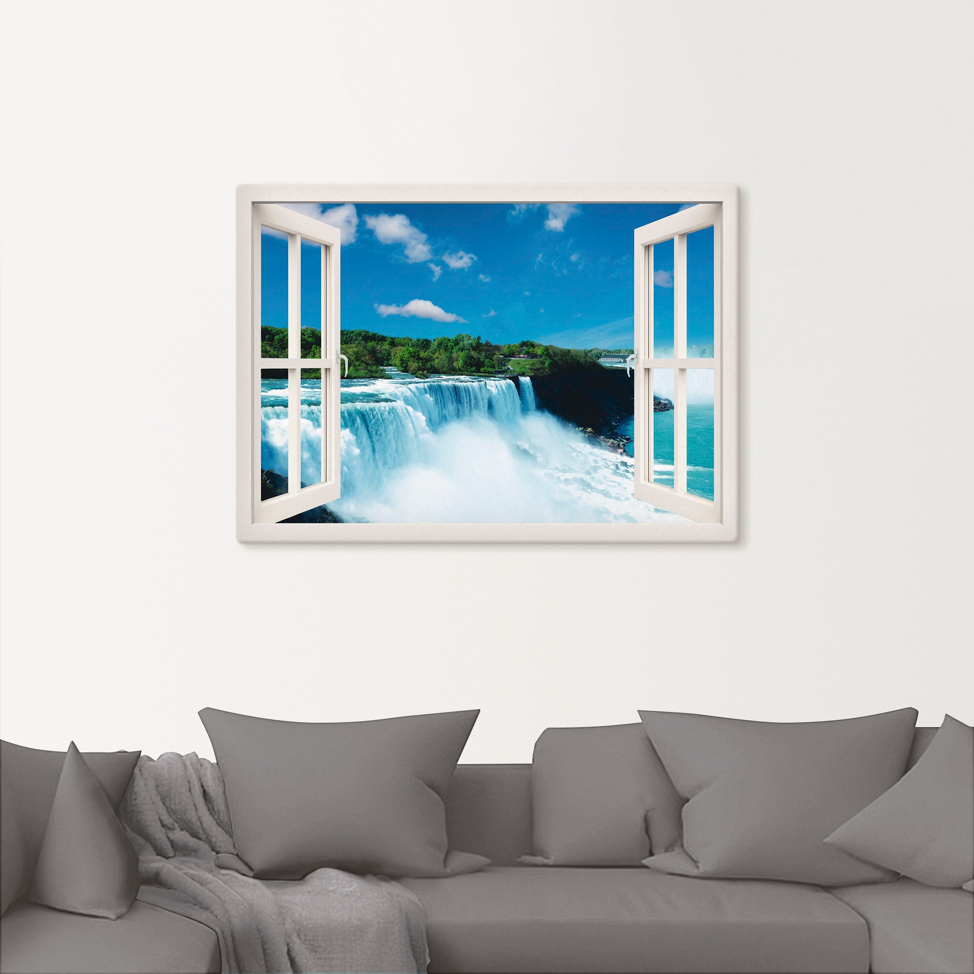 Artland Leinwandbild »Fensterblick - Niagara, weiß«, Fensterblick, (1 St.), auf Keilrahmen gespannt