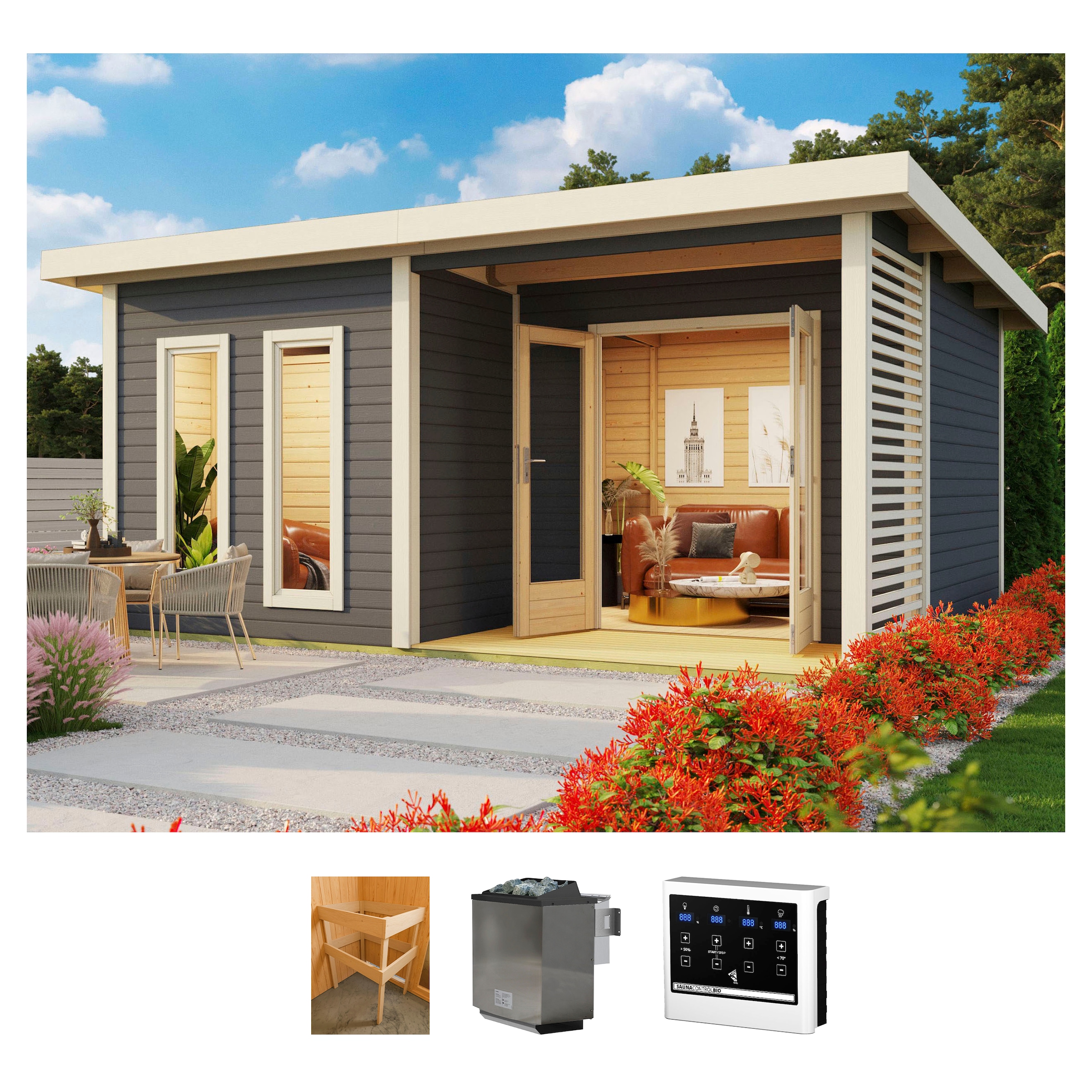 KONIFERA Saunahaus "Maiko 5 SET A" Ofen 9 kW Bio externe Strg easy