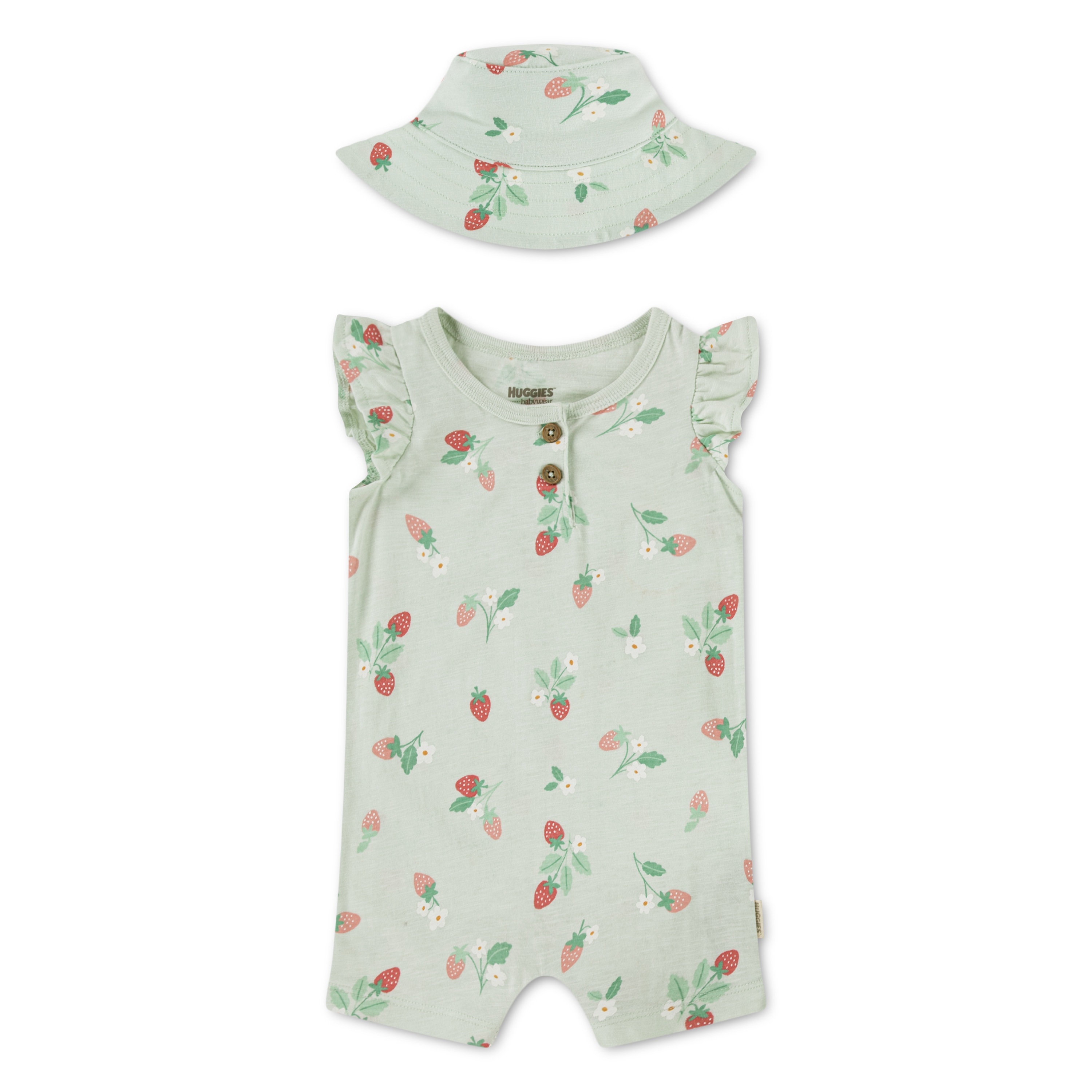 HUGGIES babywear Neugeborenen-Geschenkset "HUGG ROMPER + HAT ATTACHMENT" Set, 2 mit passendem Sonnenhut und Erdbeerprint