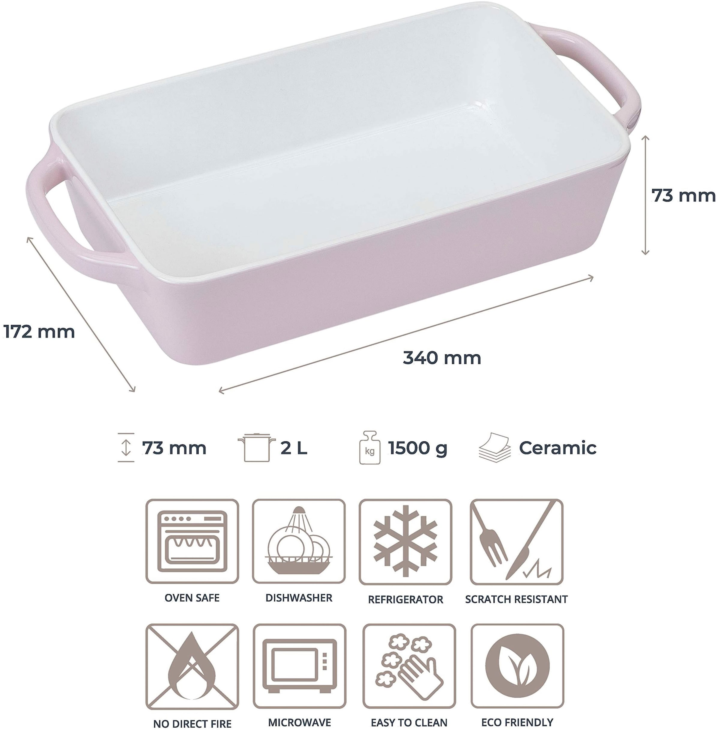 RESTO Kitchenware Auflaufform »Fornax Backform Groß Hoher Rand Lasagneform Antihaftbeschichtet«, Keramik, (1 St.), Rechteckig aus Keramik, rosa, in 2 Größen, für Brot, Lasagne, Brownie