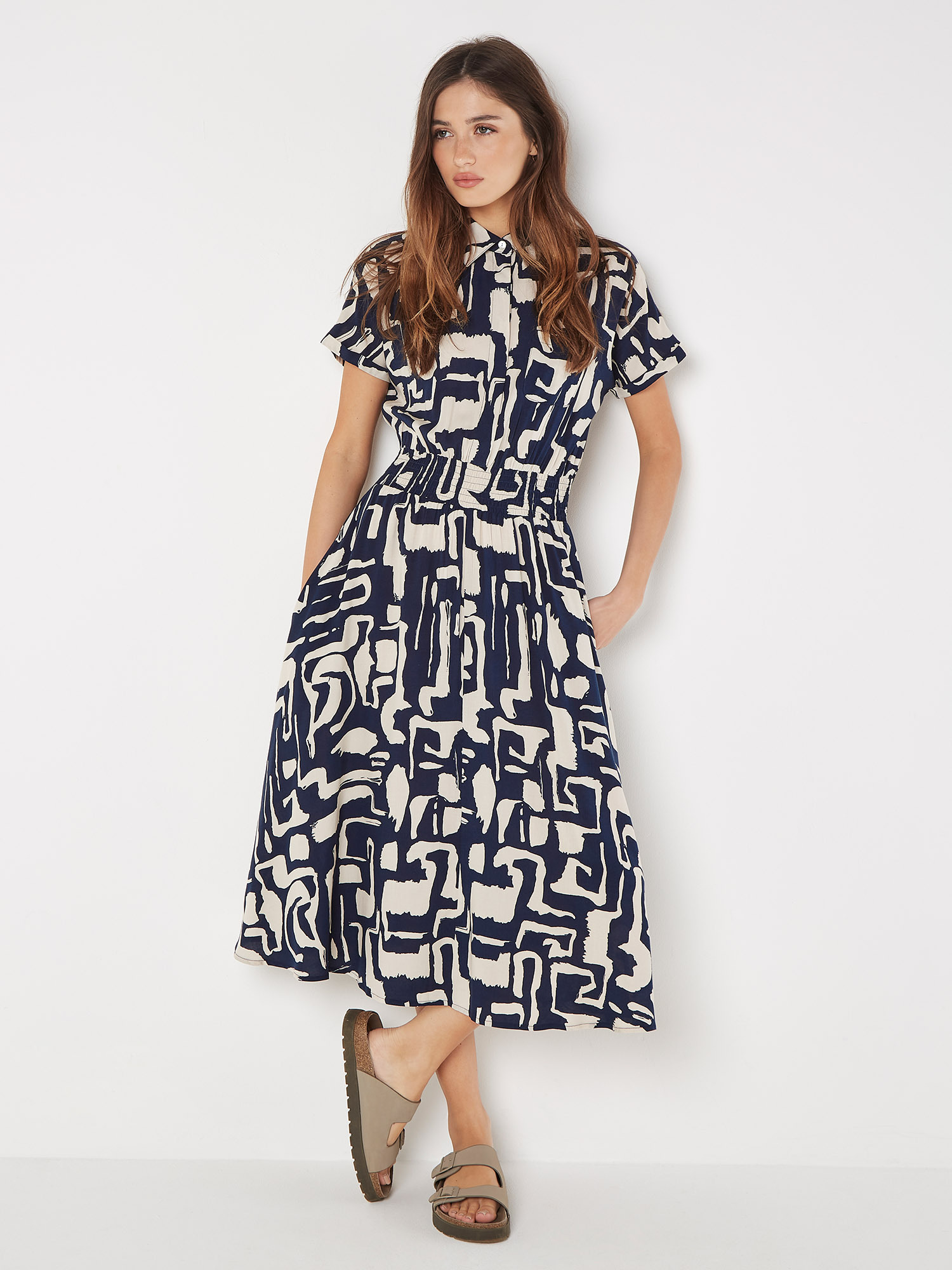 Apricot Druckkleid "Geo Grecian Shirt Midi Dress" 1 tlg. mit Smokband