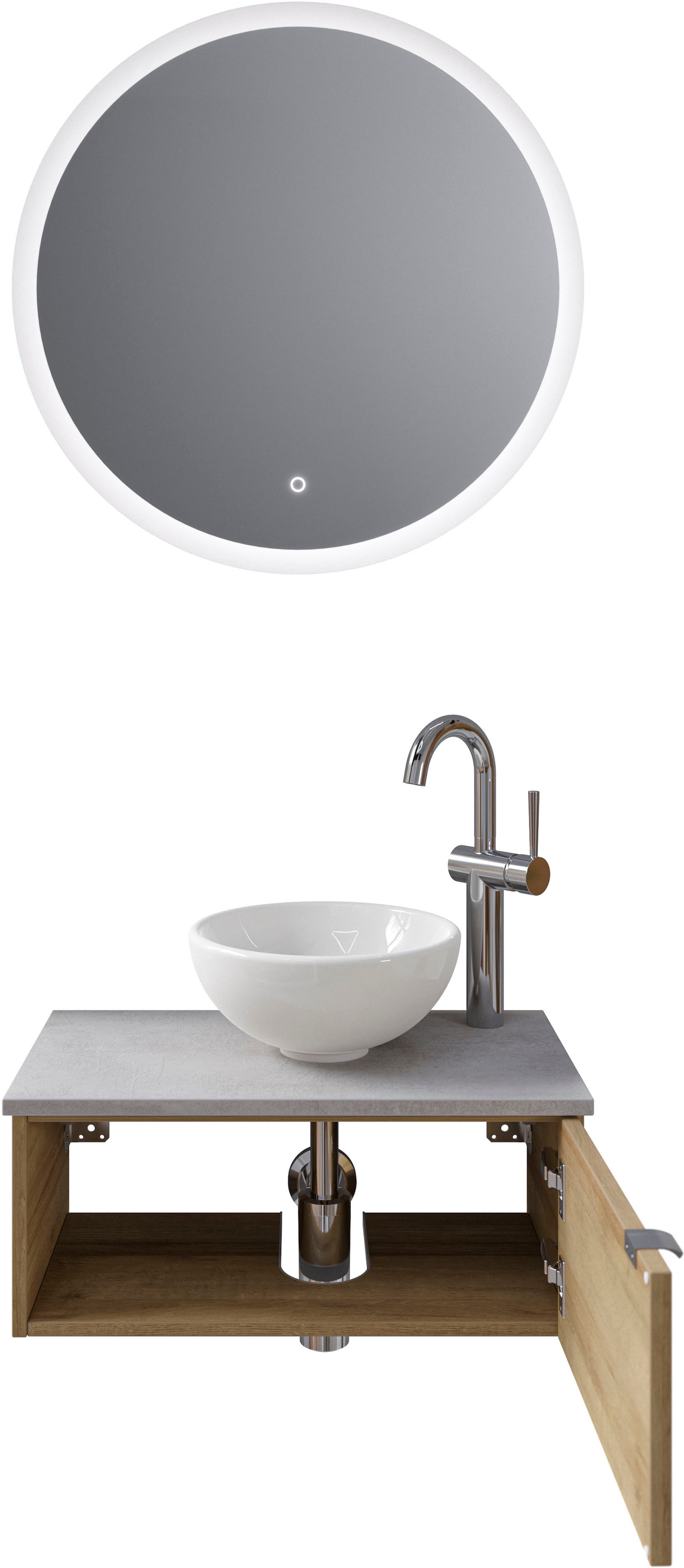 Saphir Badmöbel-Set »Serie 6915«, (4 St.), Gäste-Bad, 70 cm breit, mit LED-Spiegel, offenem Fach und 1 Tür