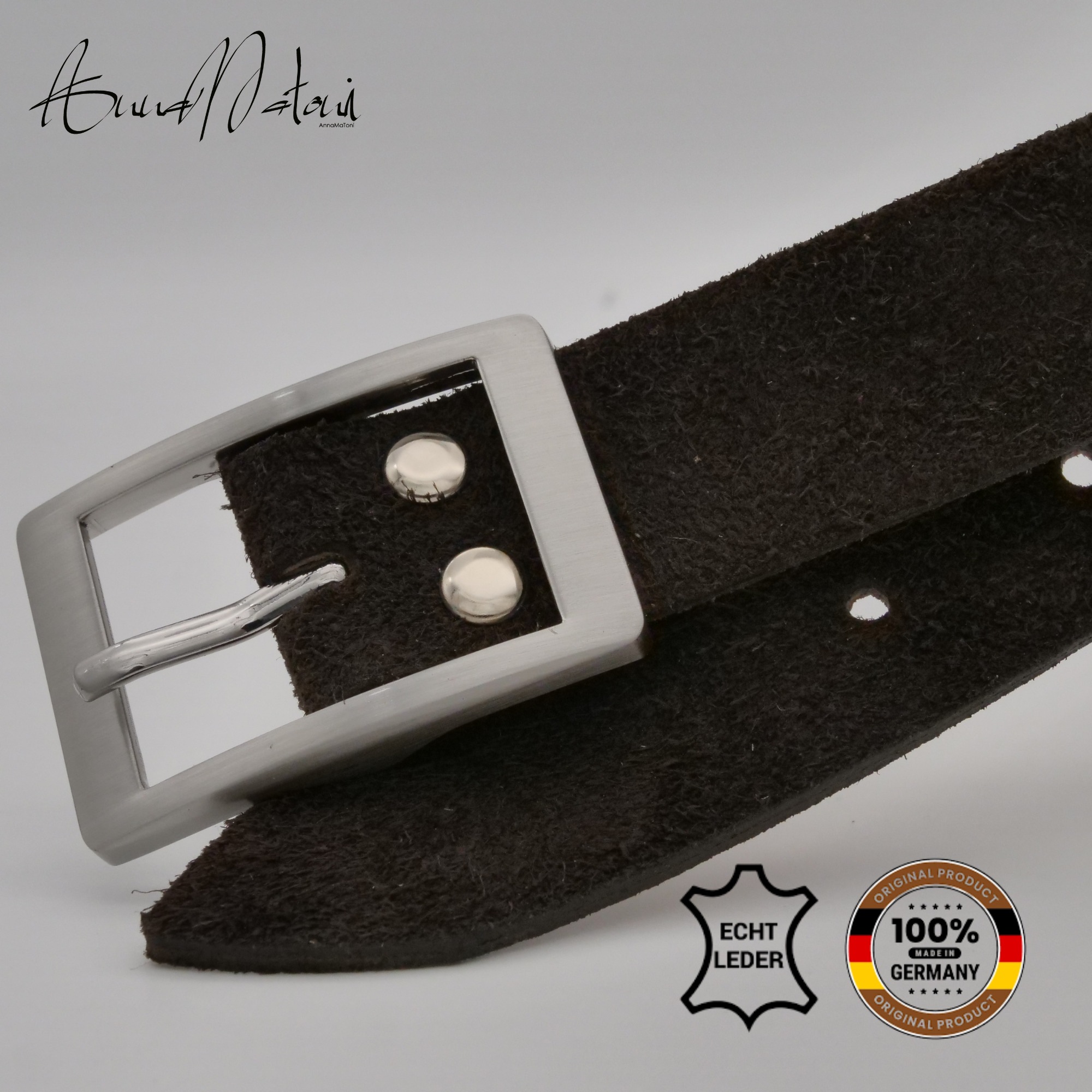 Ledergürtel ANNAMATONI "AnnaMatoni Damen Ledergürtel hochwertiges Velour Leder 3cm echt", Damen, Gr. TW115 - 130cm Gesamtlänge, mokka 690, 100% Leder, Gürtel Ledergürtel 2