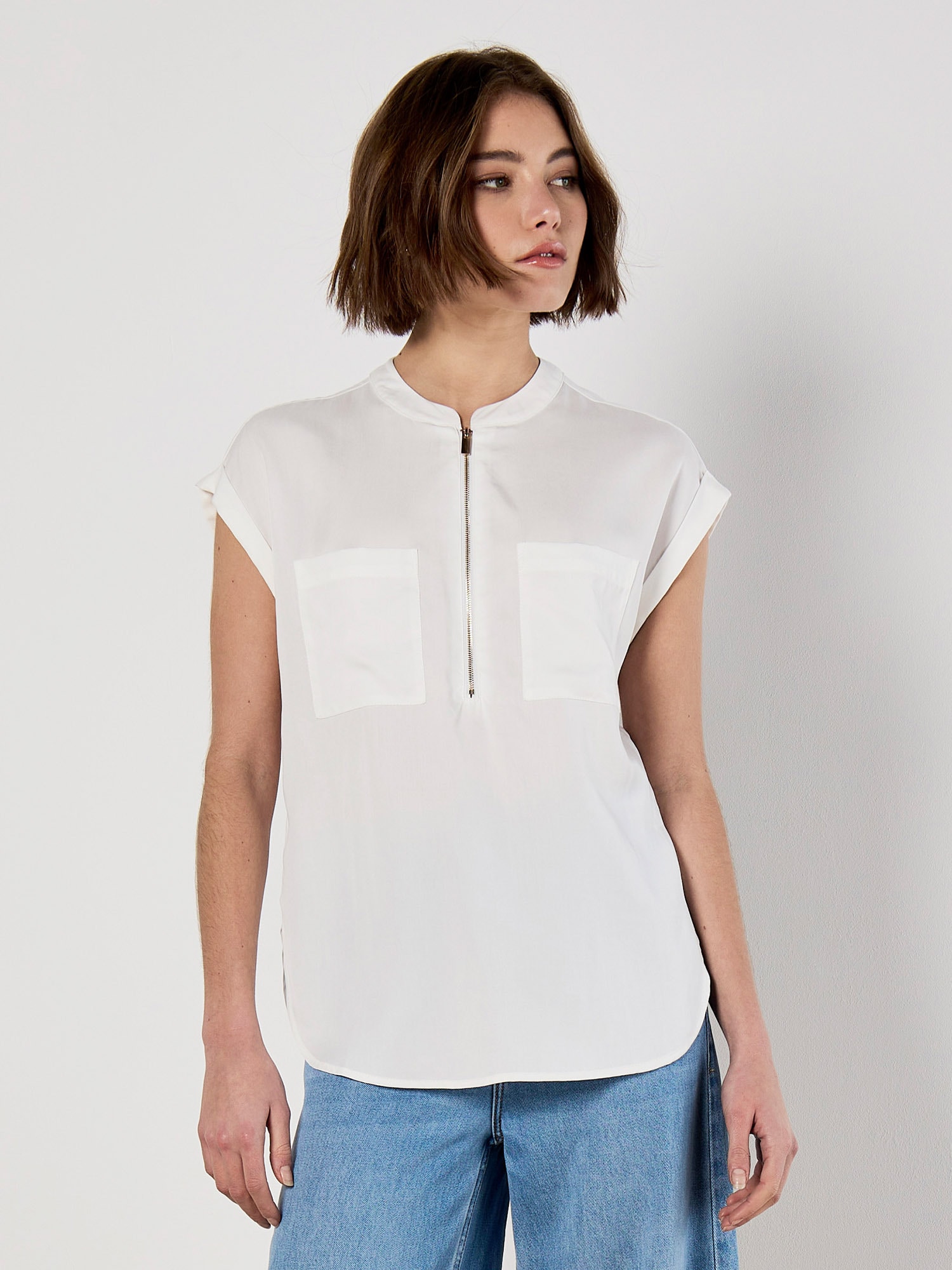 Apricot Shirtbluse "Bluse mit Brusttaschen" mit Reißverschluss