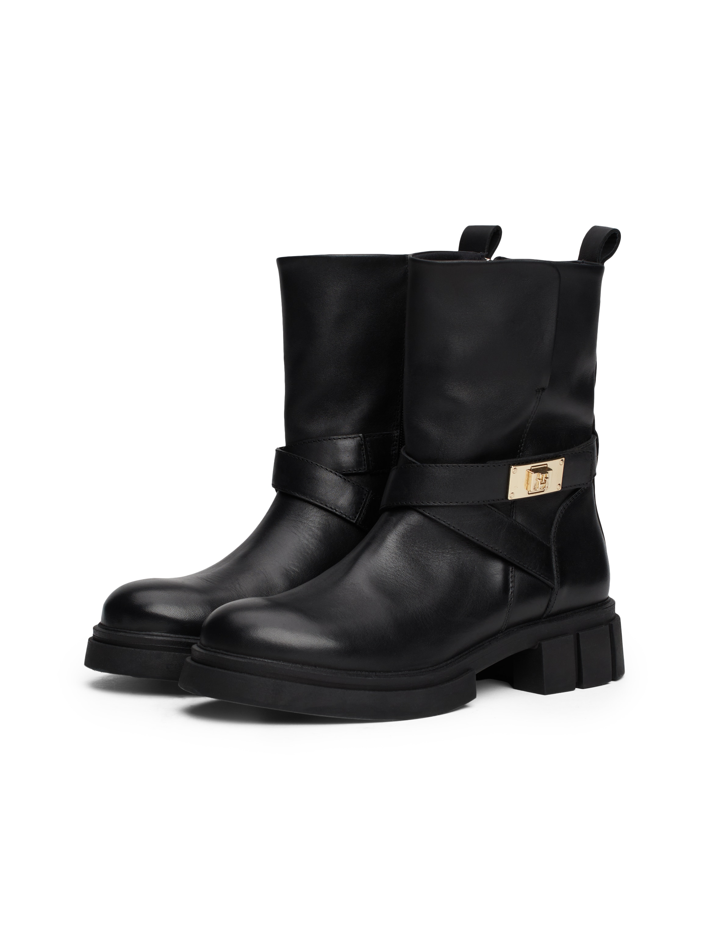 Bikerboots »BIKER LEATHER«, Blockabsatz, Stiefelette, Boots mit goldfarbenem...