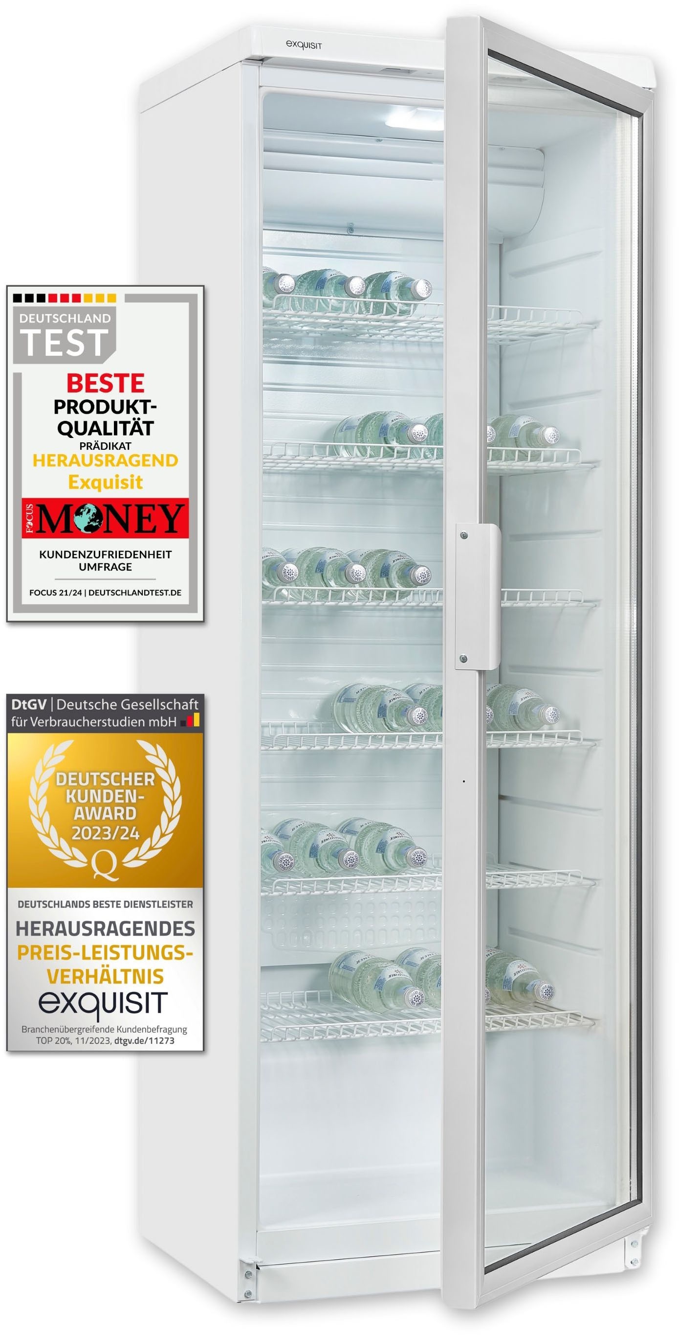 exquisit Getränkekühlschrank »GKS350-1-GT-280D weiss«, 320 L Volumen, Getränkekühlschrank mit Glastür, LED