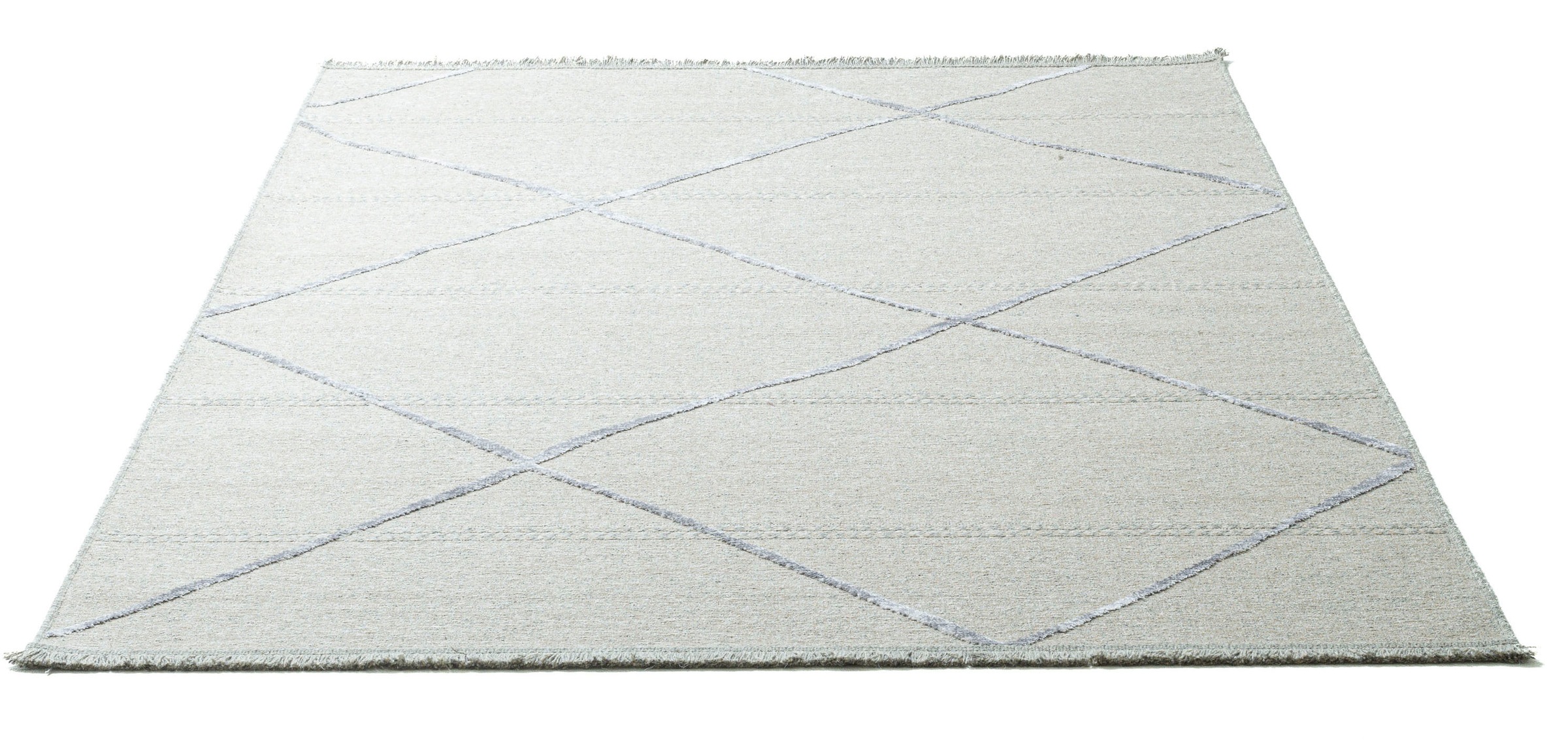 Teppich SANSIBAR "Braderup", beige (natur), B:60cm H:2mm L:100cm, Schurwolle, Teppiche, Teppich, Flachgewebe, modernes Scandi Design, Motiv Rauten, mit Fransen
