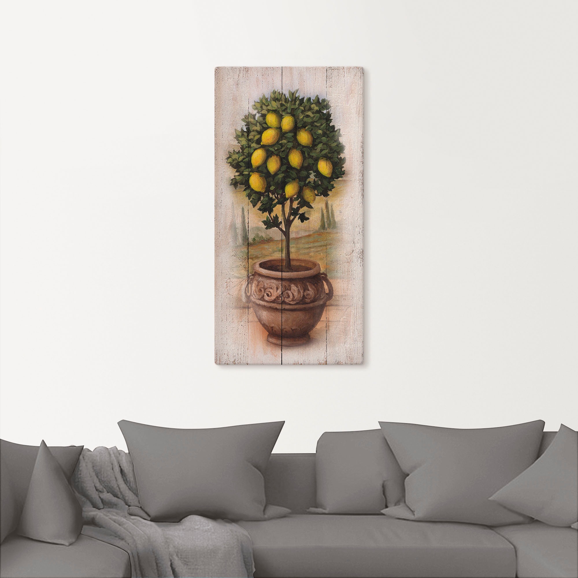 Artland Leinwandbild »Zitronenbaum mit Holzoptik«, Bäume, (1 St.), auf Keilrahmen gespannt