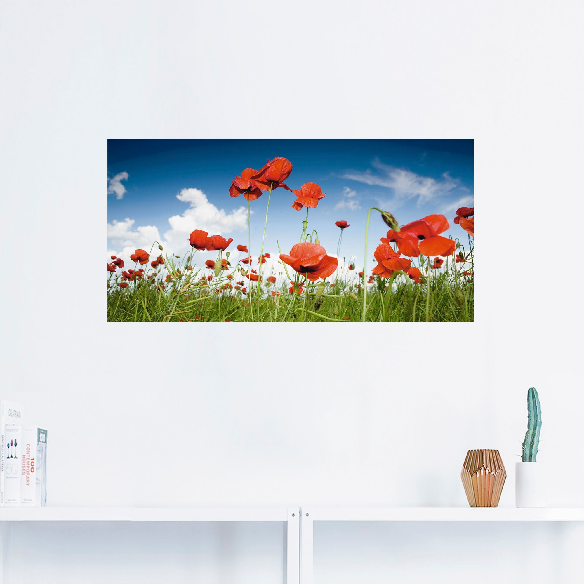 Artland Wandbild »Feld mit Mohnblumen unter Himmel«, Blumenwiese, (1 St.), als Leinwandbild, Wandaufkleber in verschied. Größen