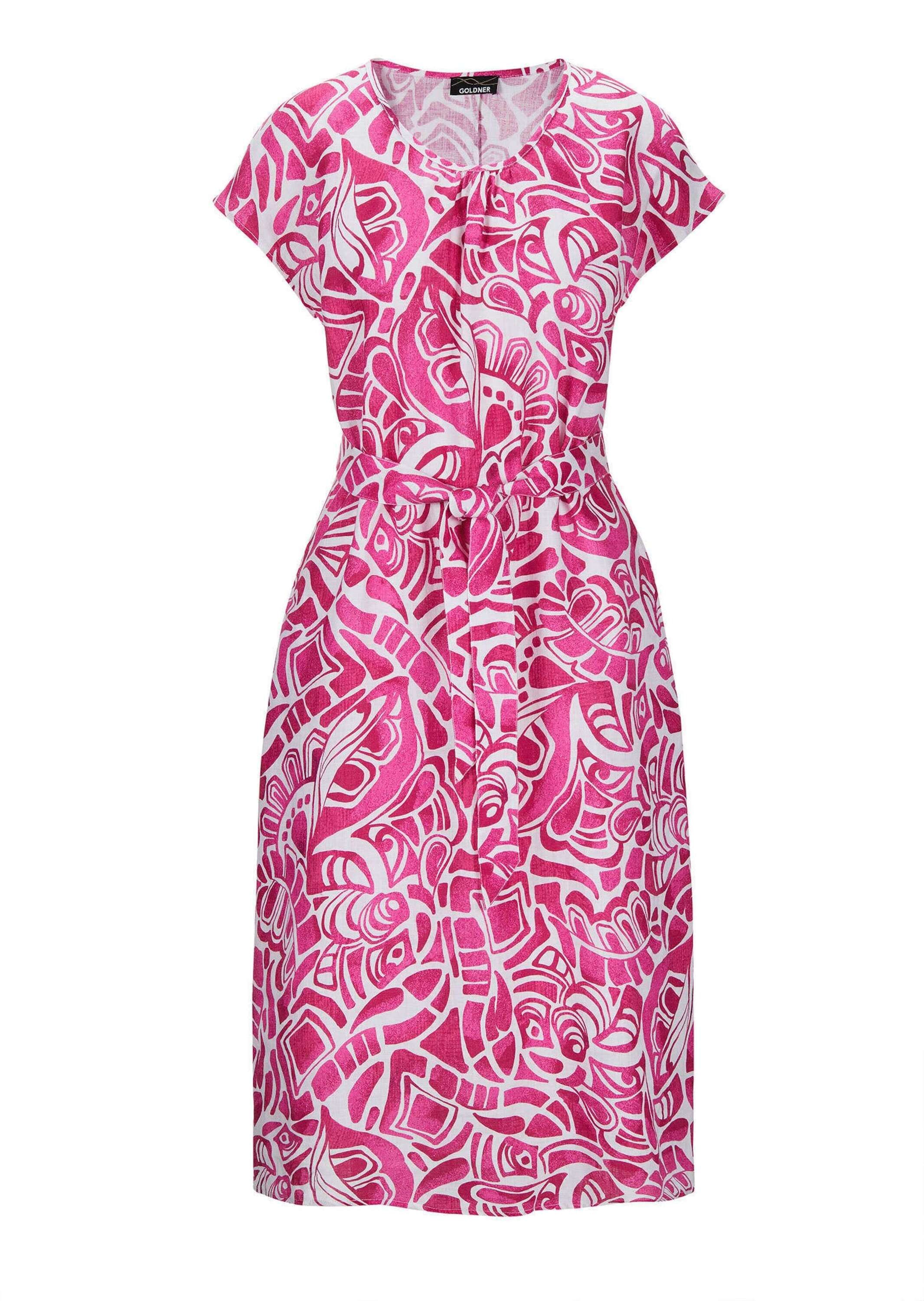 GOLDNER Sommerkleid "Leinenkleid Ethno, Halbarm" Eingrifftaschen Mit Bindeg günstig online kaufen