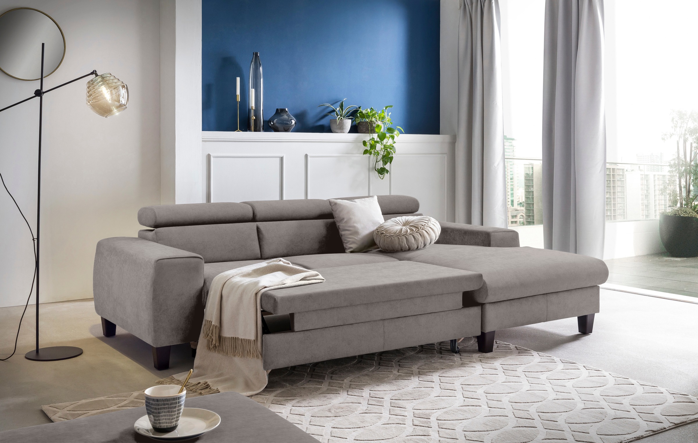 COTTA Ecksofa »Morven L-Form«, Inklusive Kopfteilverstellung, wahlweise mit Ladestation, Bettfunktion