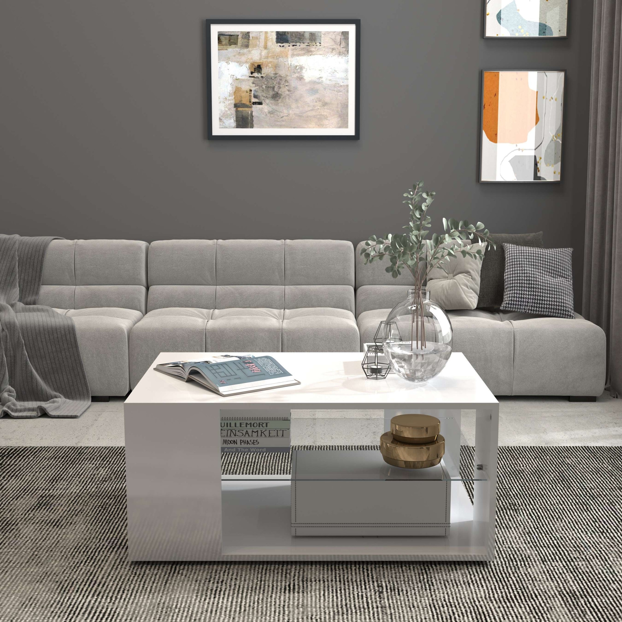 INOSIGN Couchtisch »Egypt Couchtisch,Sofatisch«, (1 St.), Aus glänzend weiß lack. Holz, mit Glasablage,rechteckig,Breite 90 cm