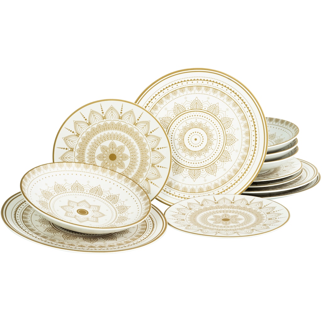 CreaTable Teller-Set »Mandala Gold«, (Set, 12 tlg., Tafelservice für 4 Personen)