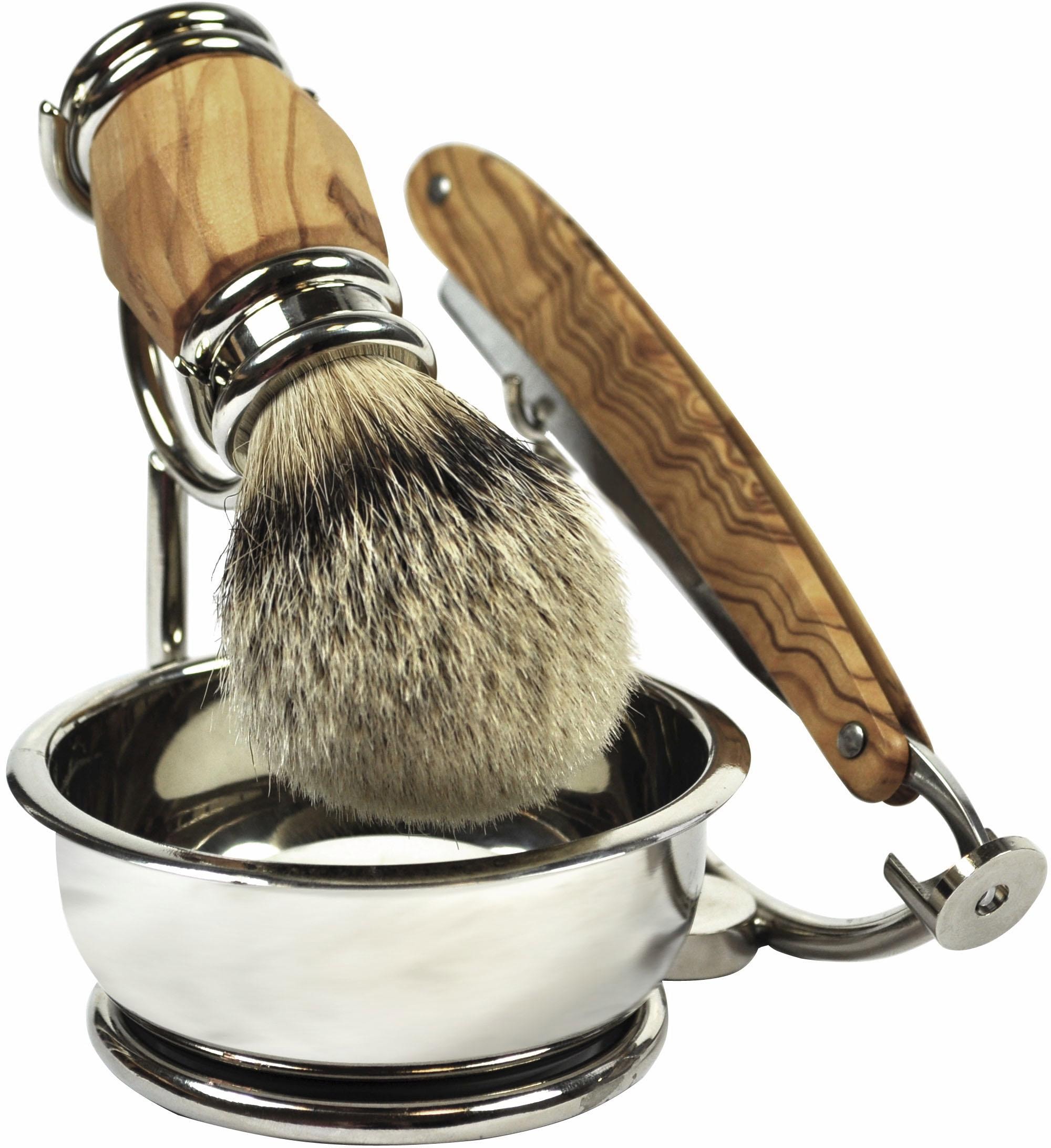 Golddachs Rasierset, (4 tlg.), mit Rasiermesser, Pinsel (Silberspitze) und  Seifenschale online kaufen | BAUR