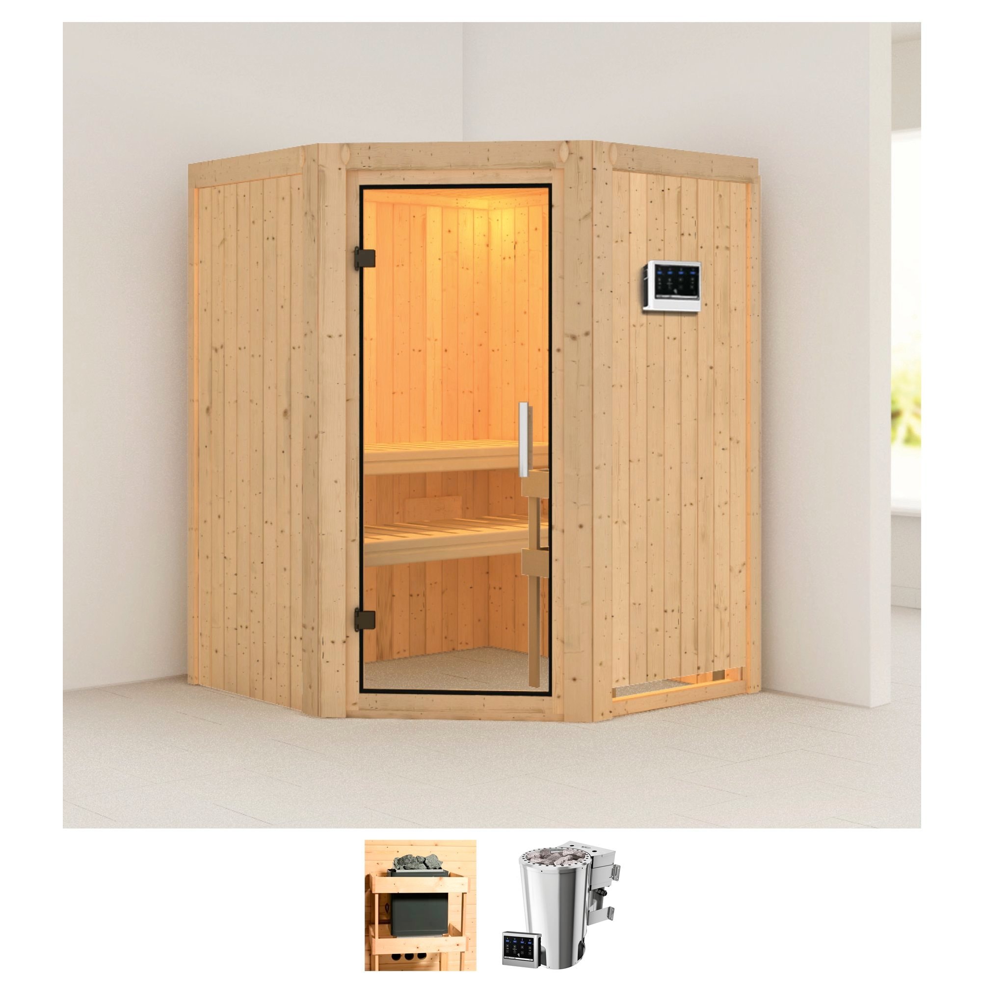 Karibu Sauna "Nanna" Set, 3,6-kW-Bio-Plug & Play Ofen mit externer Steuerung