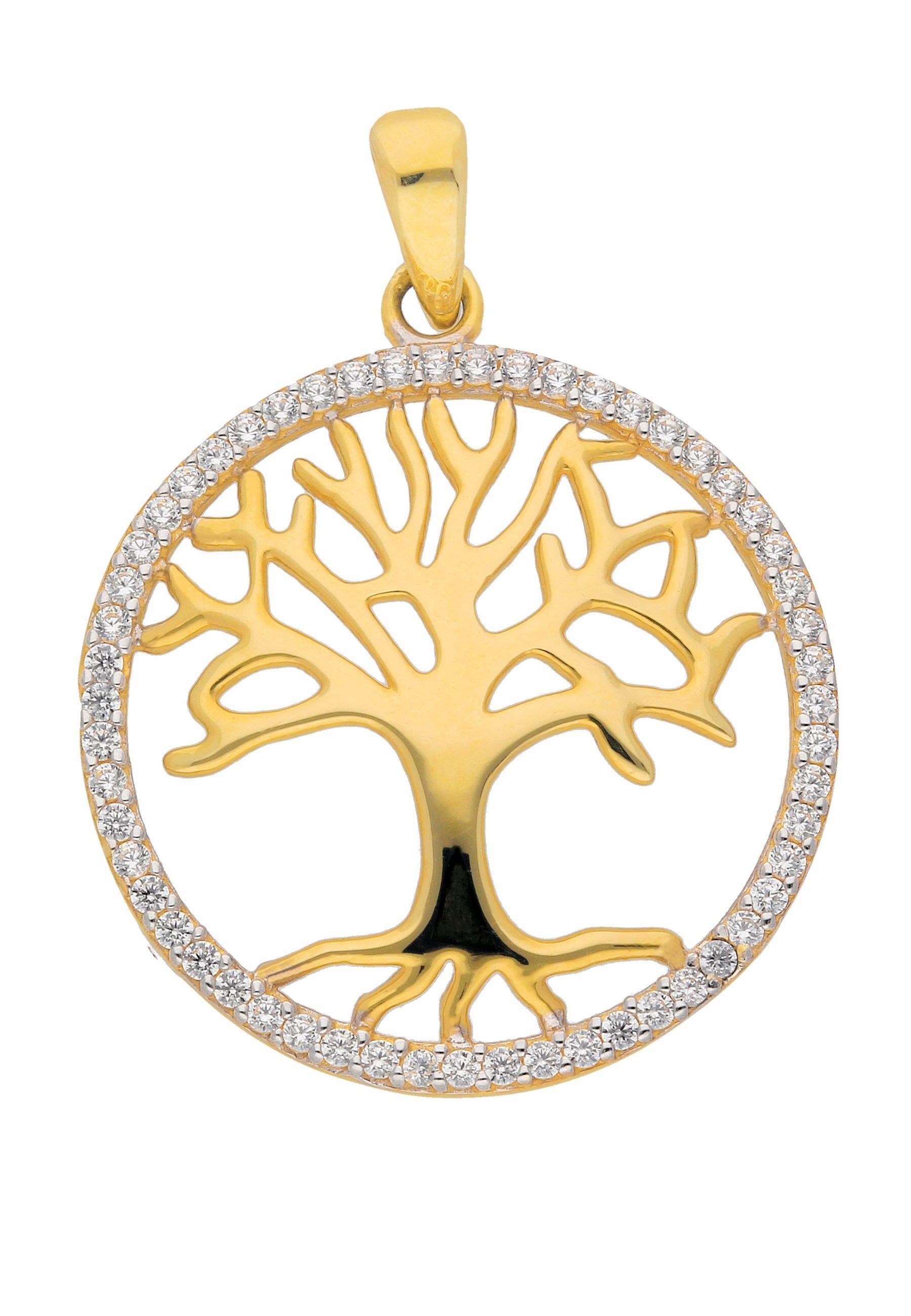 Adelia´s Kettenanhänger »Damen 333 Gold Anhänger Lebensbaum mit Zirkonia Ø 19,7 mm«, mit Zirkonia für Damen