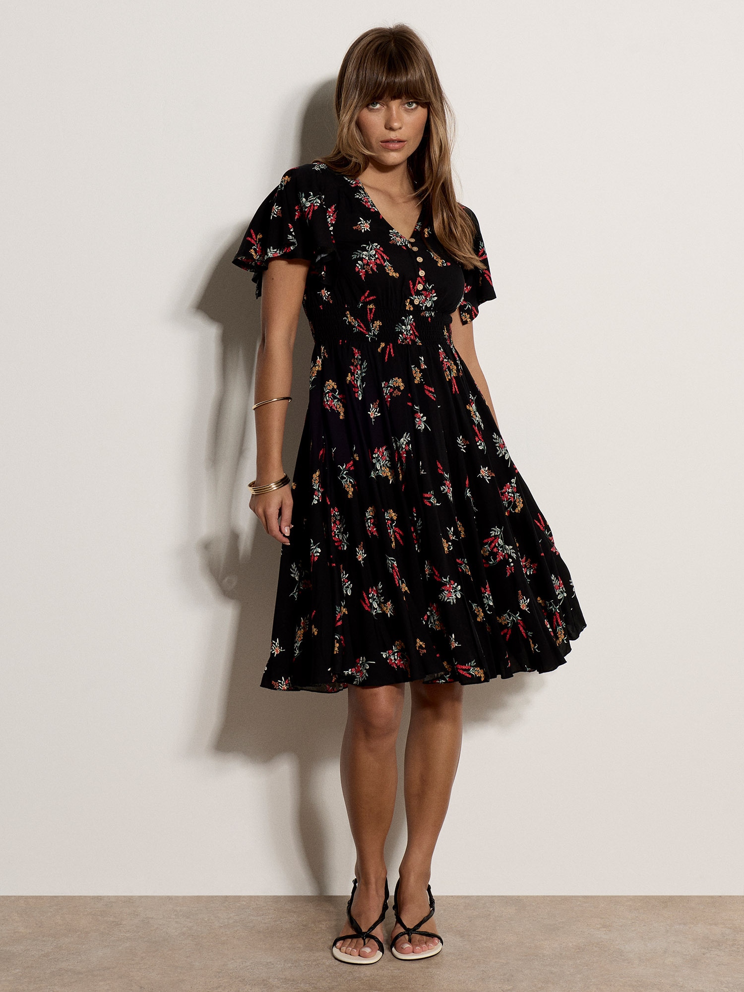 Apricot Midikleid "Geblümtes Midi-Kleid" mit Smokdetails