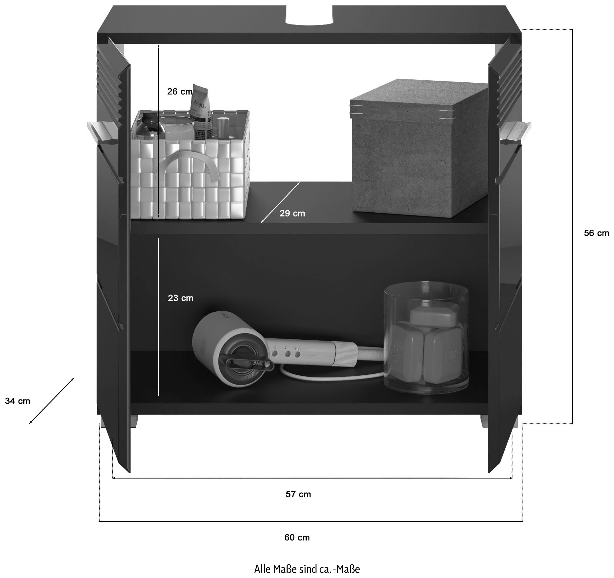 INOSIGN Waschbeckenunterschrank »Malmö, Breite 60 cm, 2 Tür, 2 Fächer, mit Siphonausschnitt, MDF-Front«, in verschiedenen Farben erhältlich, Badmöbel, Badschrank, Kommode, Bad