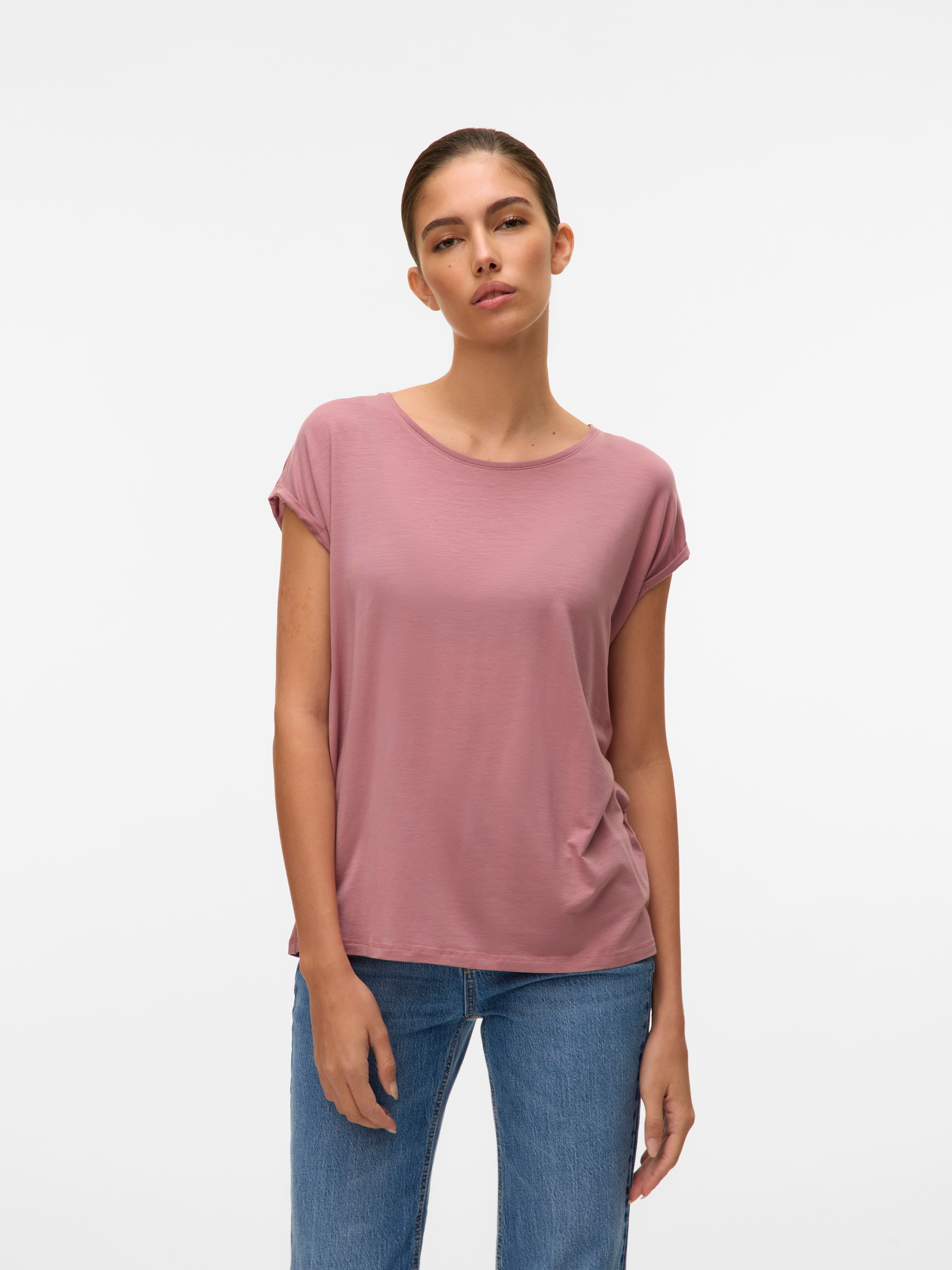 Thumbnail - Vero Moda Rundhalsshirt "VMAVA PLAIN SS TOP GAJRS NOOS" Materialmix, regular fit