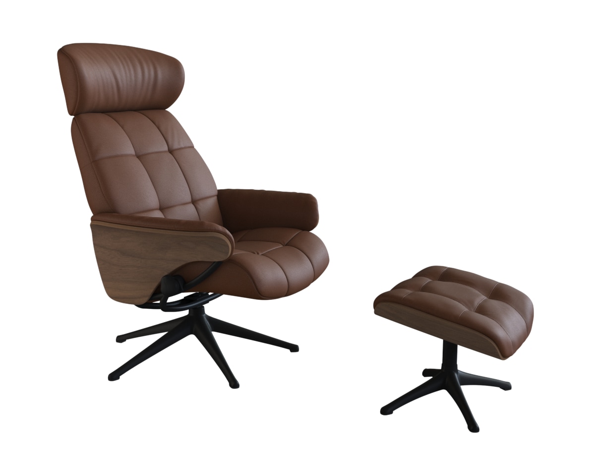 FLEXLUX Relaxsessel »Skagen Funktionsessel, Polstersessel, Armlehne, TV-Fernsehsessel«, Rücken- und Kopfteilverstellung, Fuß Schwarz, Armlehne Eiche, Drehbar