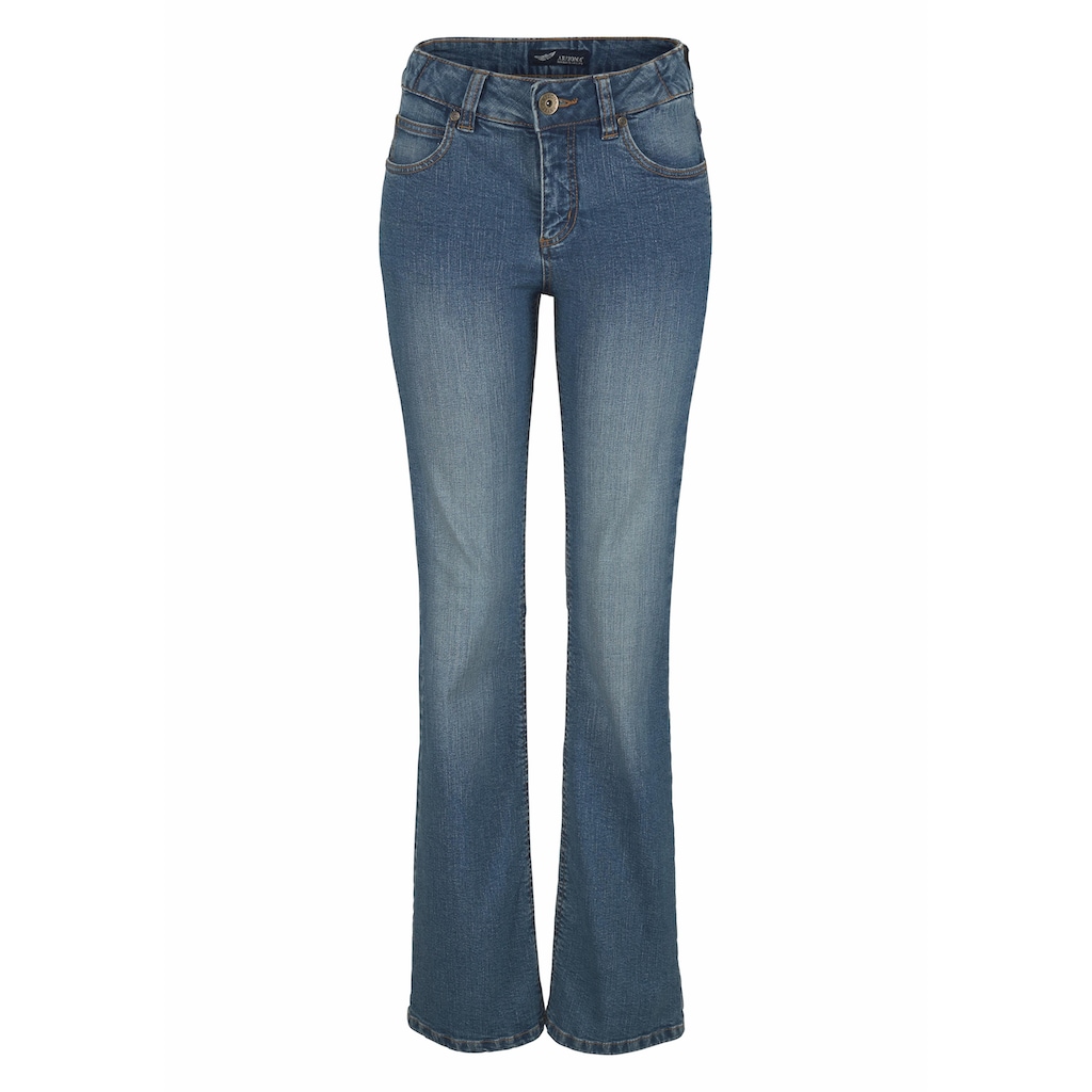 Arizona Bootcut-Jeans »Bund mit seitlichem Gummizugeinsatz«, High Waist