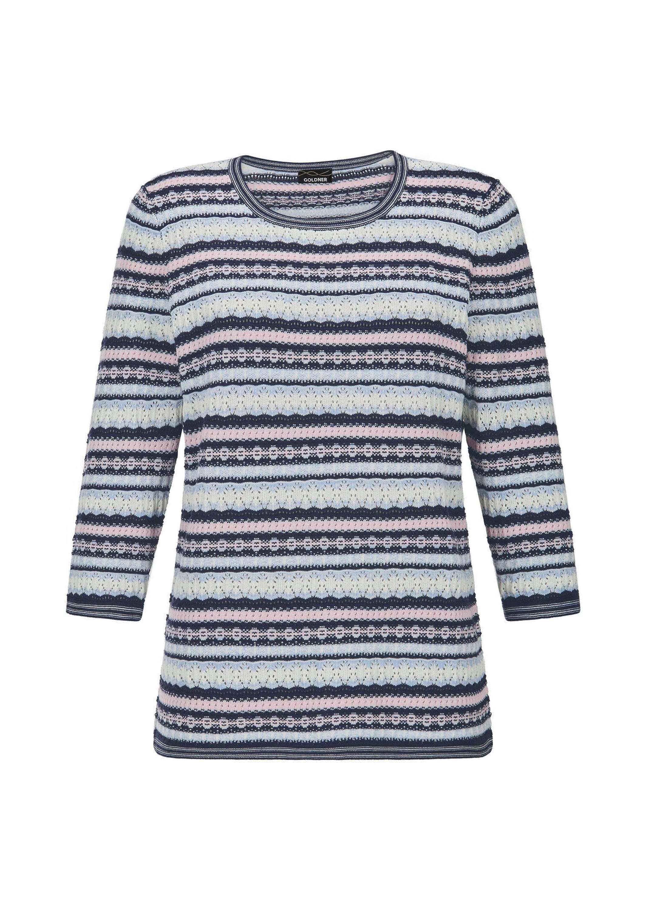 GOLDNER Rundhalspullover "Kurzgröße Strickpullover im Ringel-Look" aufwendi günstig online kaufen