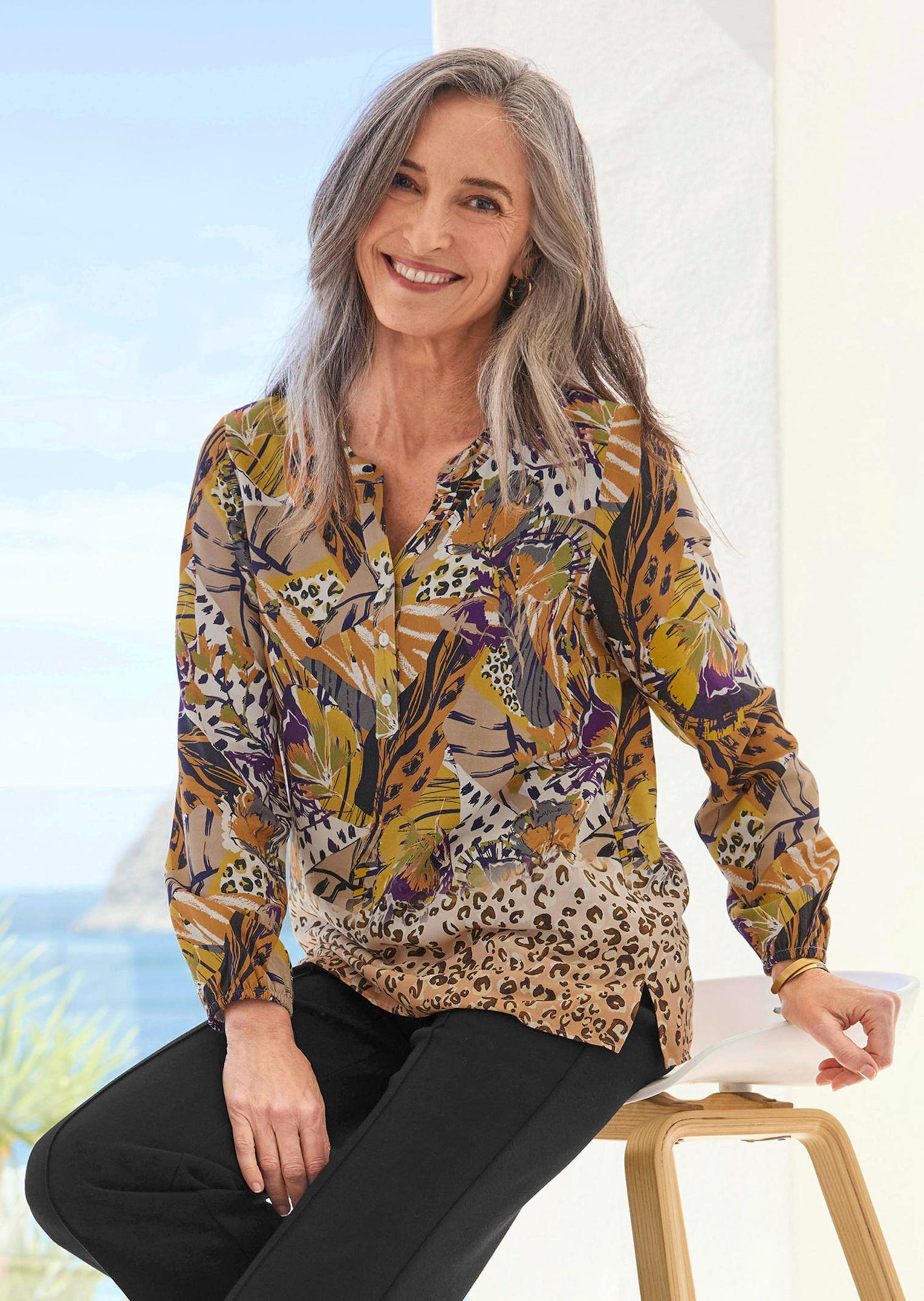 GOLDNER Schlupfbluse »Kurzgröße Bluse mit Animal Print«