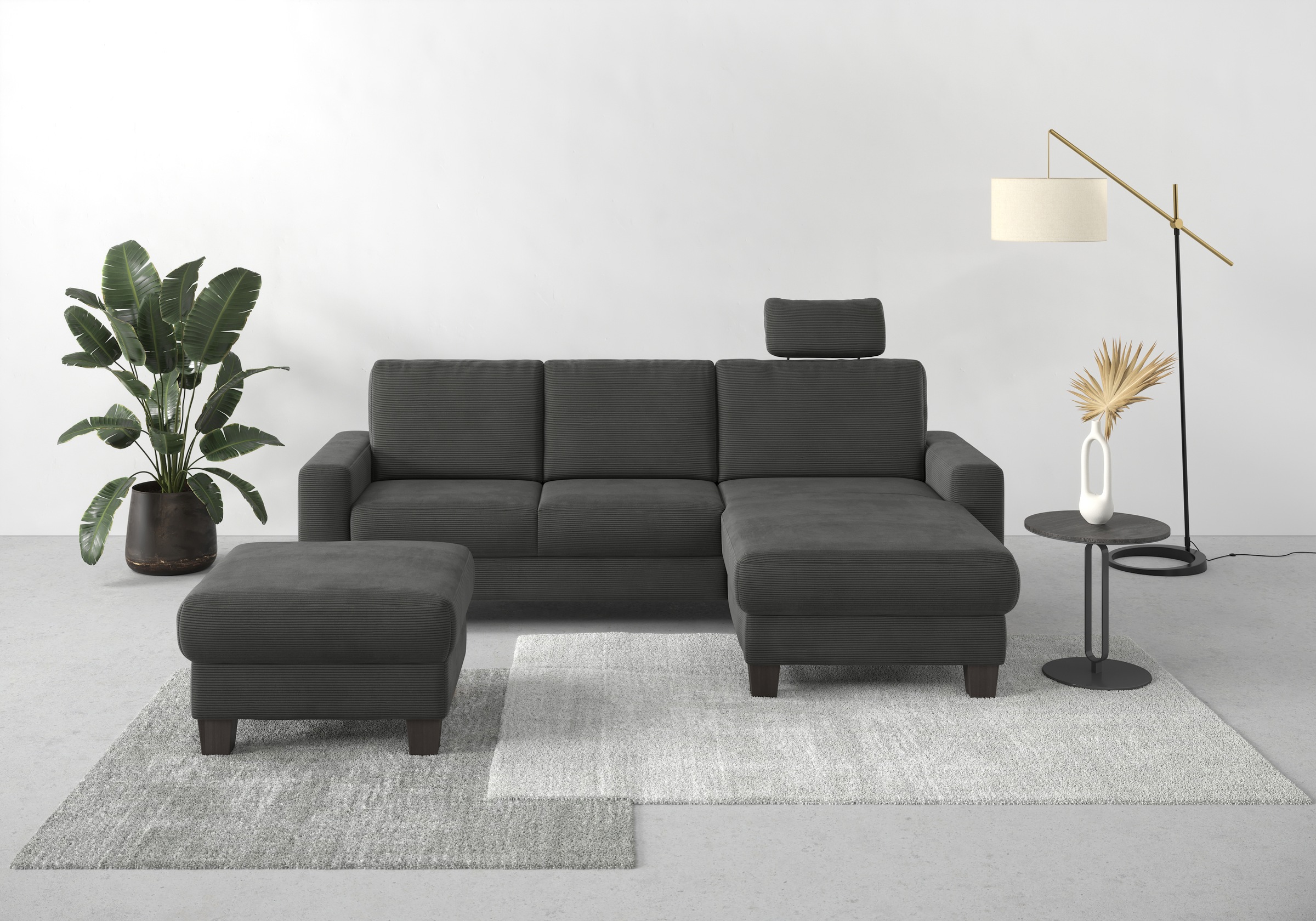Home affaire Polsterhocker »Summer«, inkl. Stauraum, Cord-Bezug, wengefarbene Holzfüße