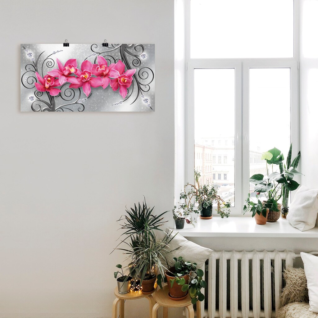 Artland Wandbild »rosa Orchideen auf Ornamenten«, Blumenbilder, (1 St.)